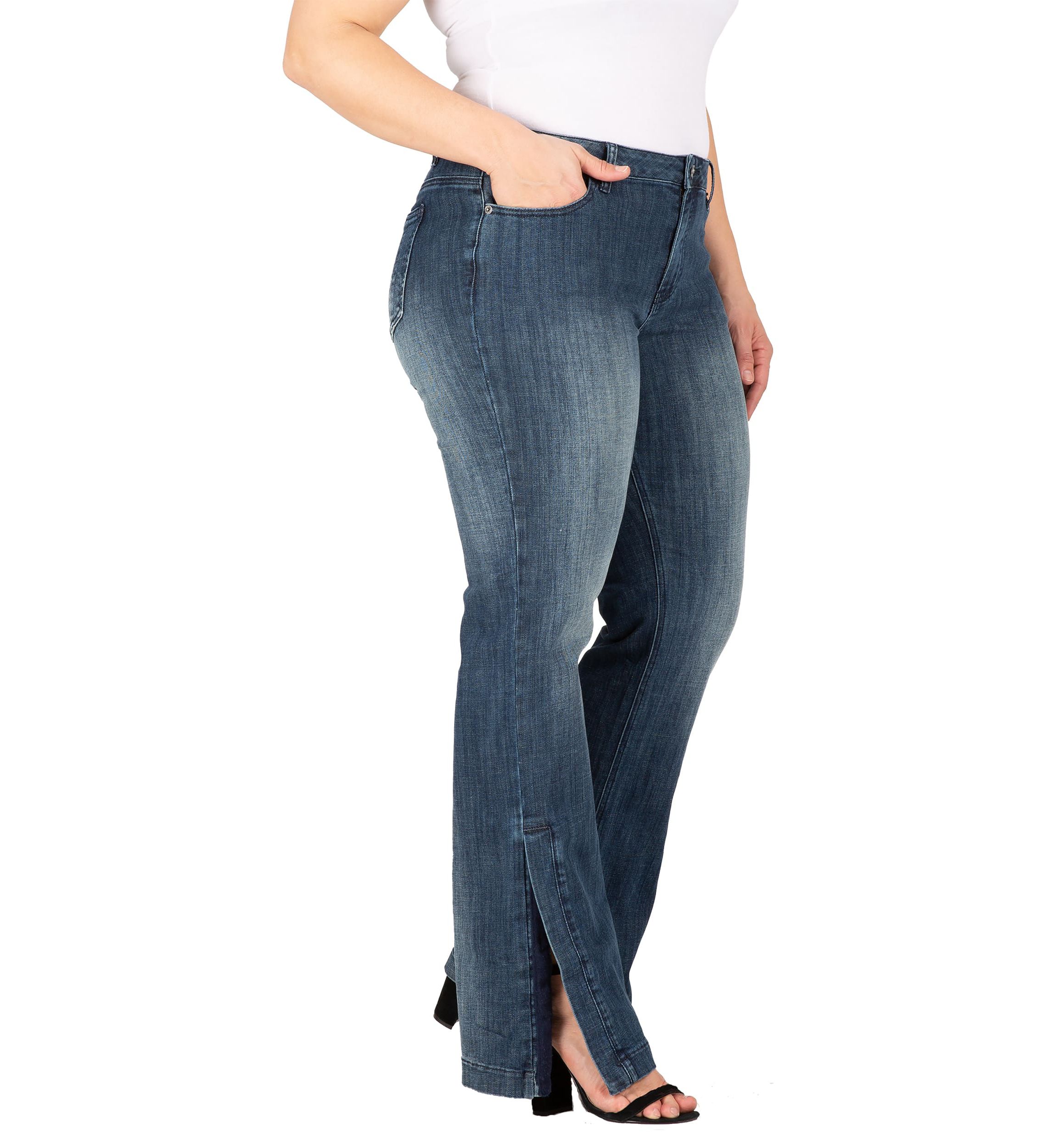 Plus Size Stretch High-Waist Slit Hem Jeans