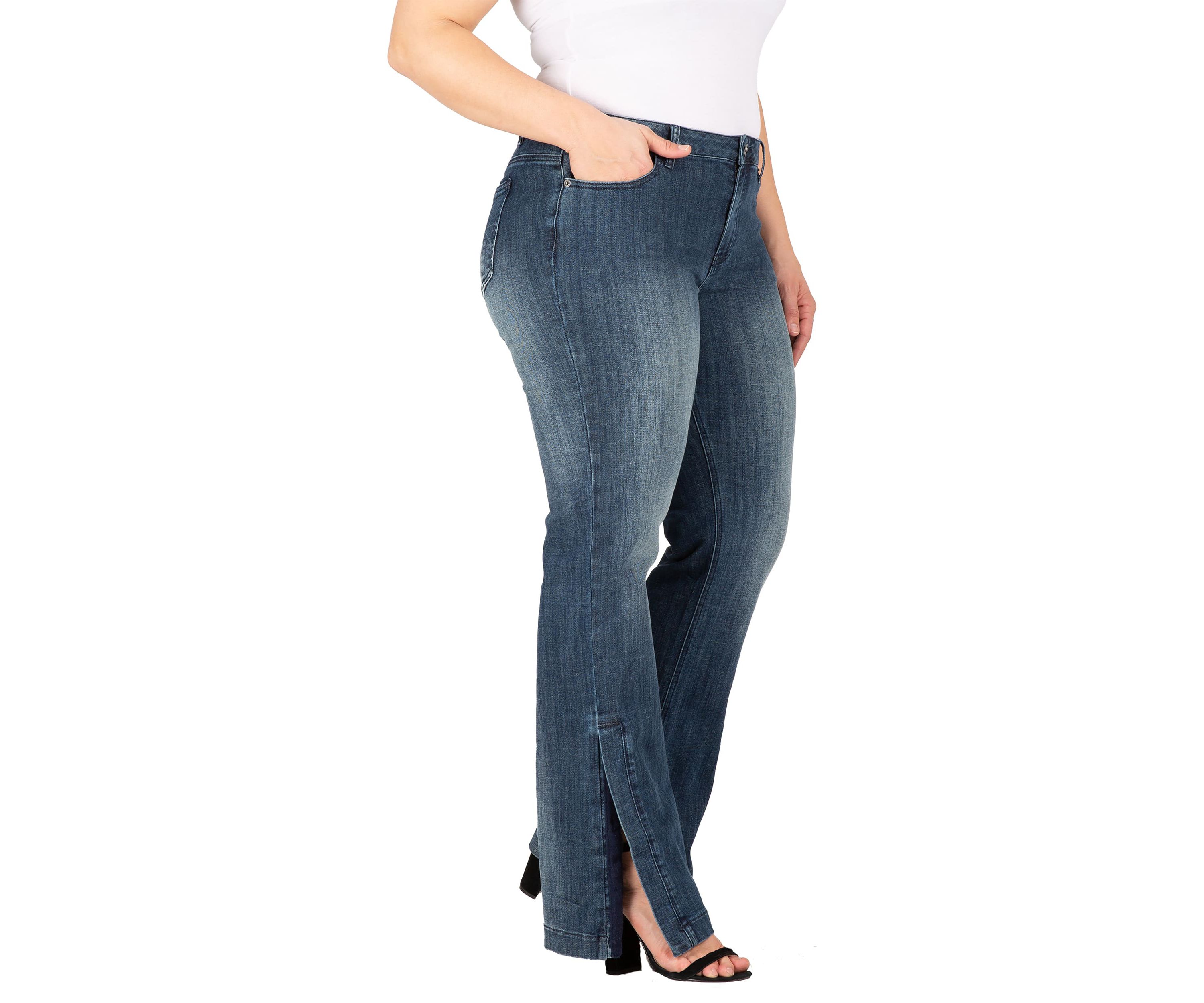 Plus Size Stretch High-Waist Slit Hem Jeans