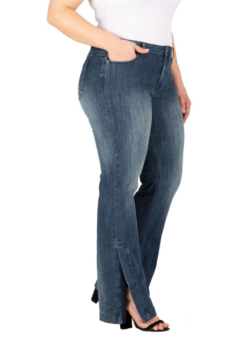 Plus Size Stretch High-Waist Slit Hem Jeans