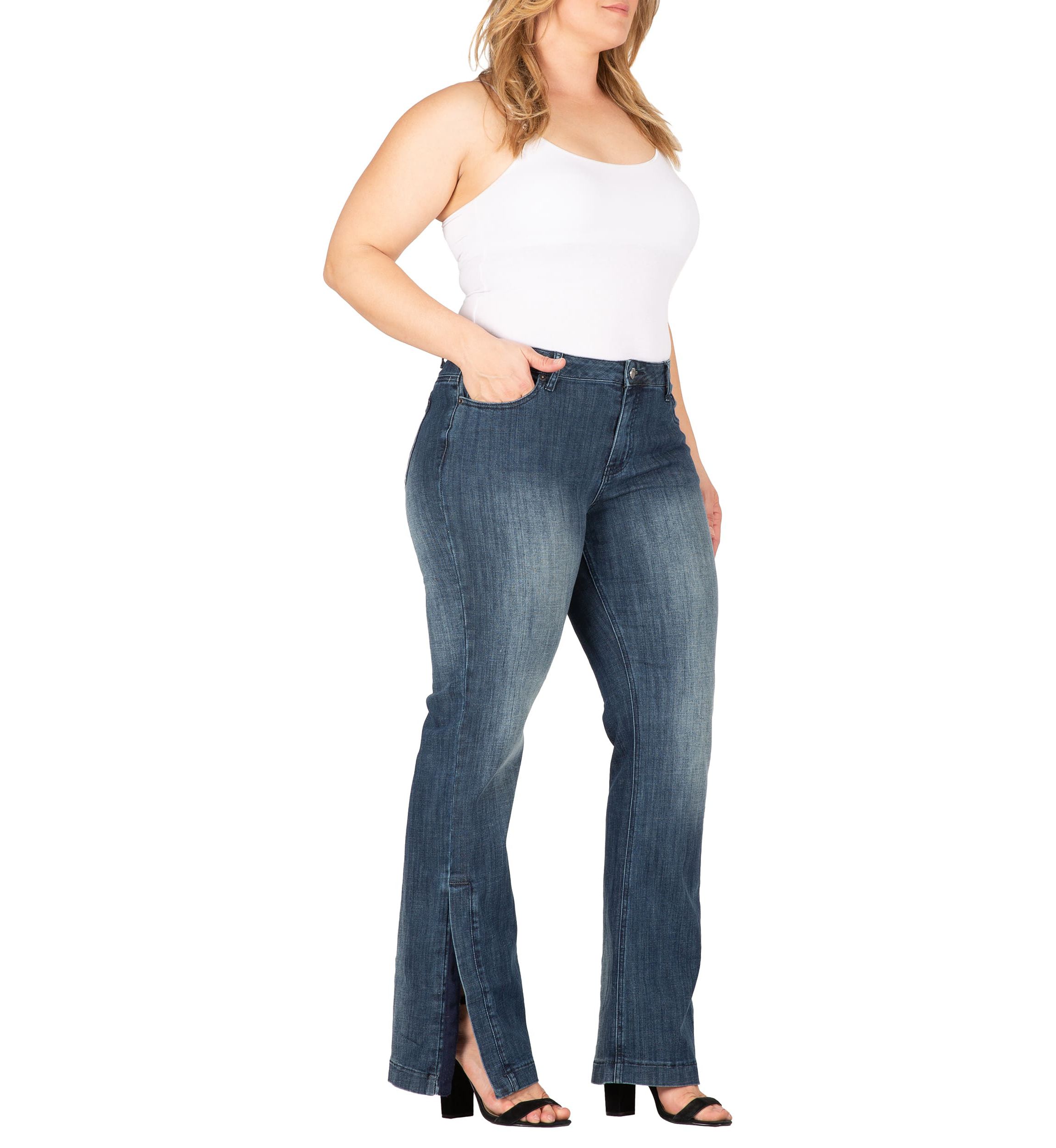 Plus Size Stretch High-Waist Slit Hem Jeans