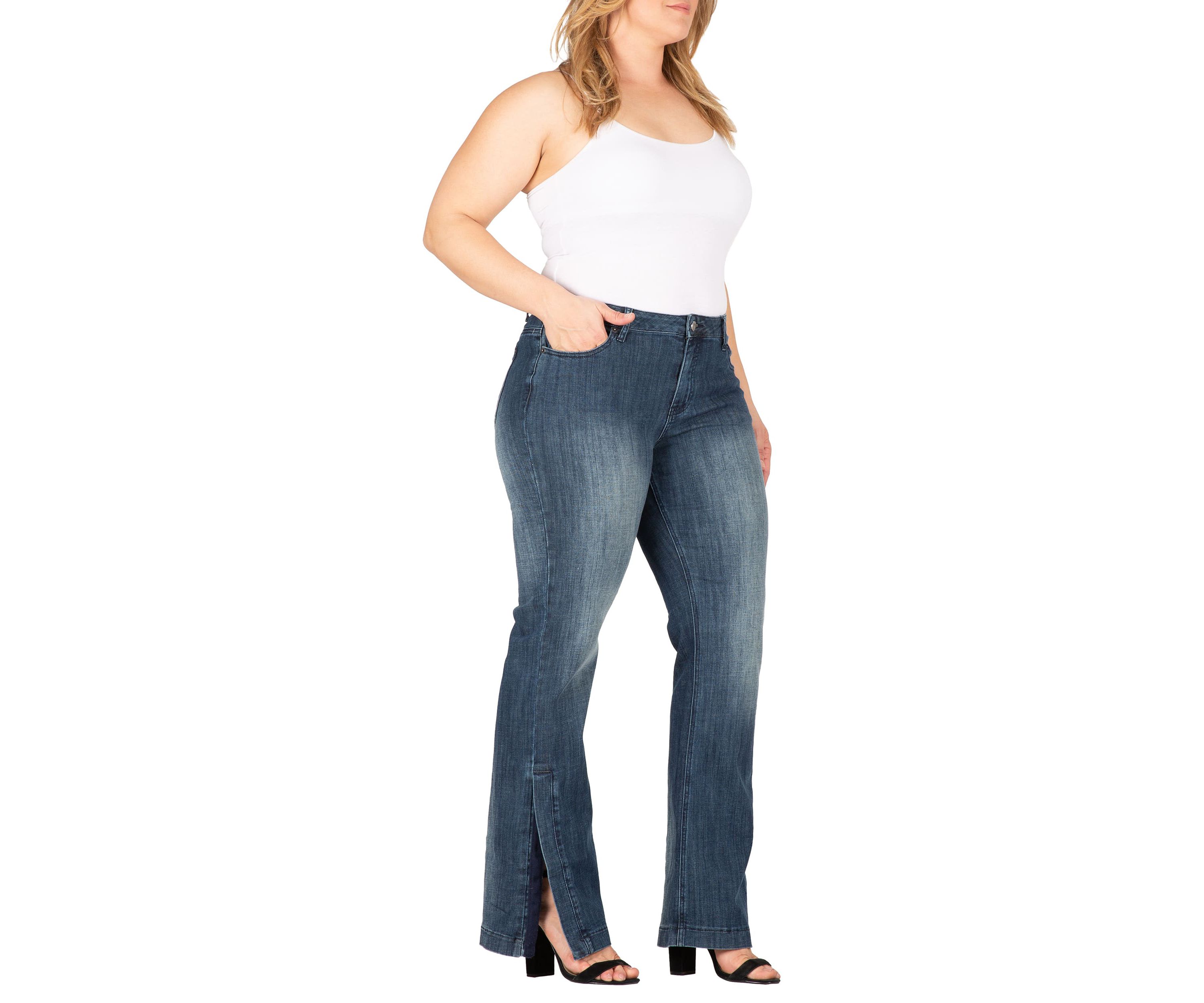 Plus Size Stretch High-Waist Slit Hem Jeans