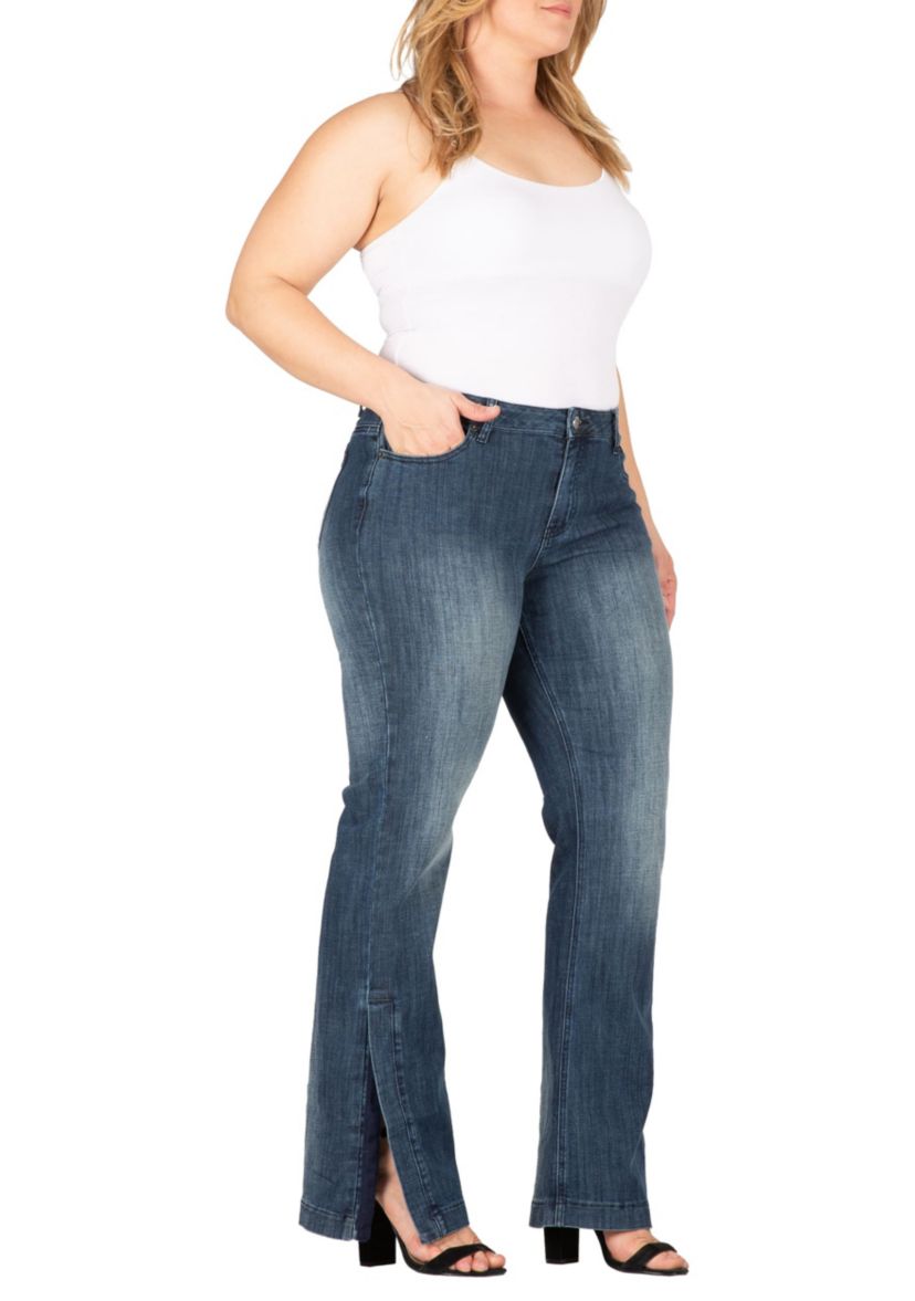 Plus Size Stretch High-Waist Slit Hem Jeans