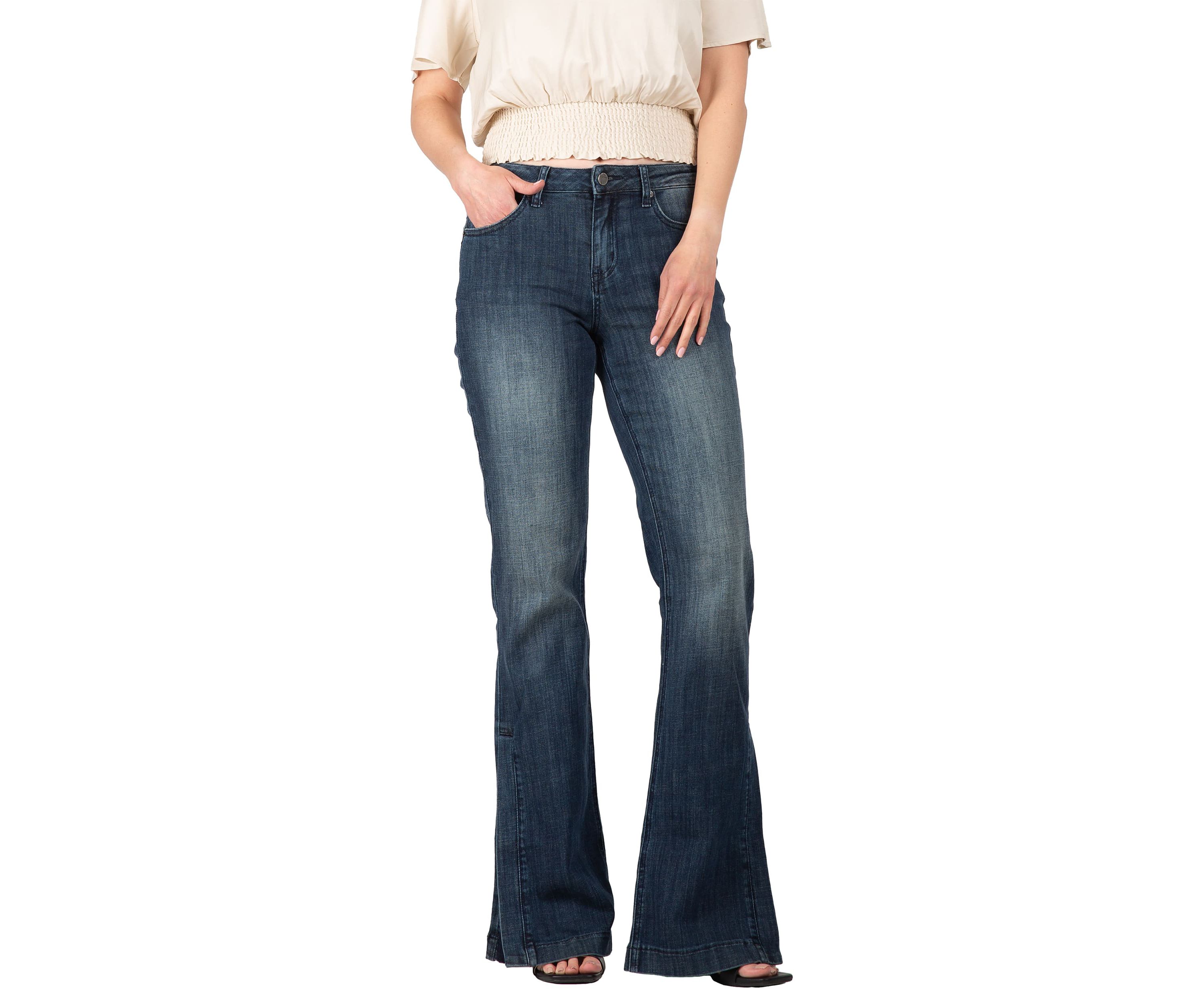 High Waist Slit Hem Flared Jeans