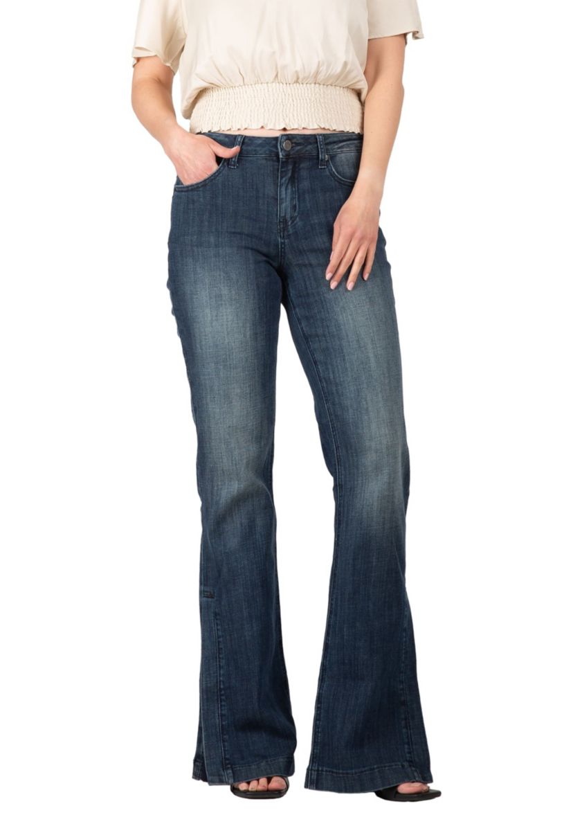 High Waist Slit Hem Flared Jeans