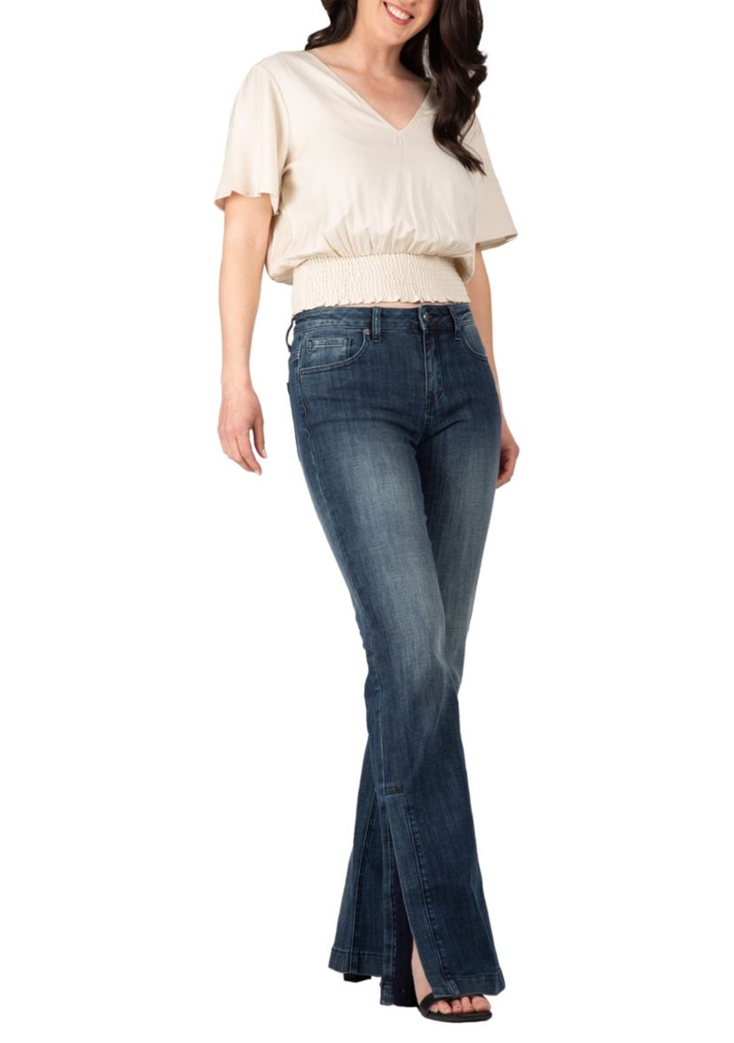 High Waist Slit Hem Flared Jeans