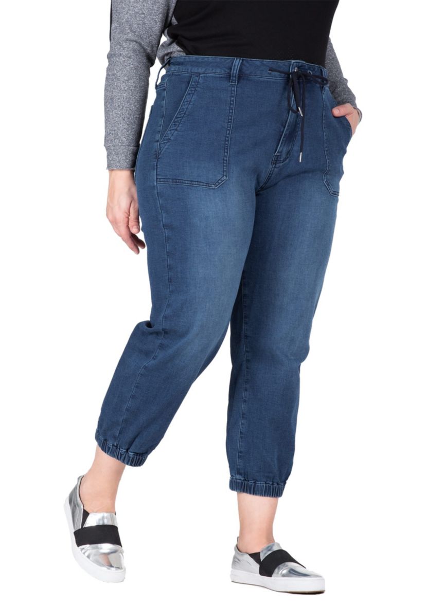Plus Size 5 Pocket Cropped Leg Jogger Jeans