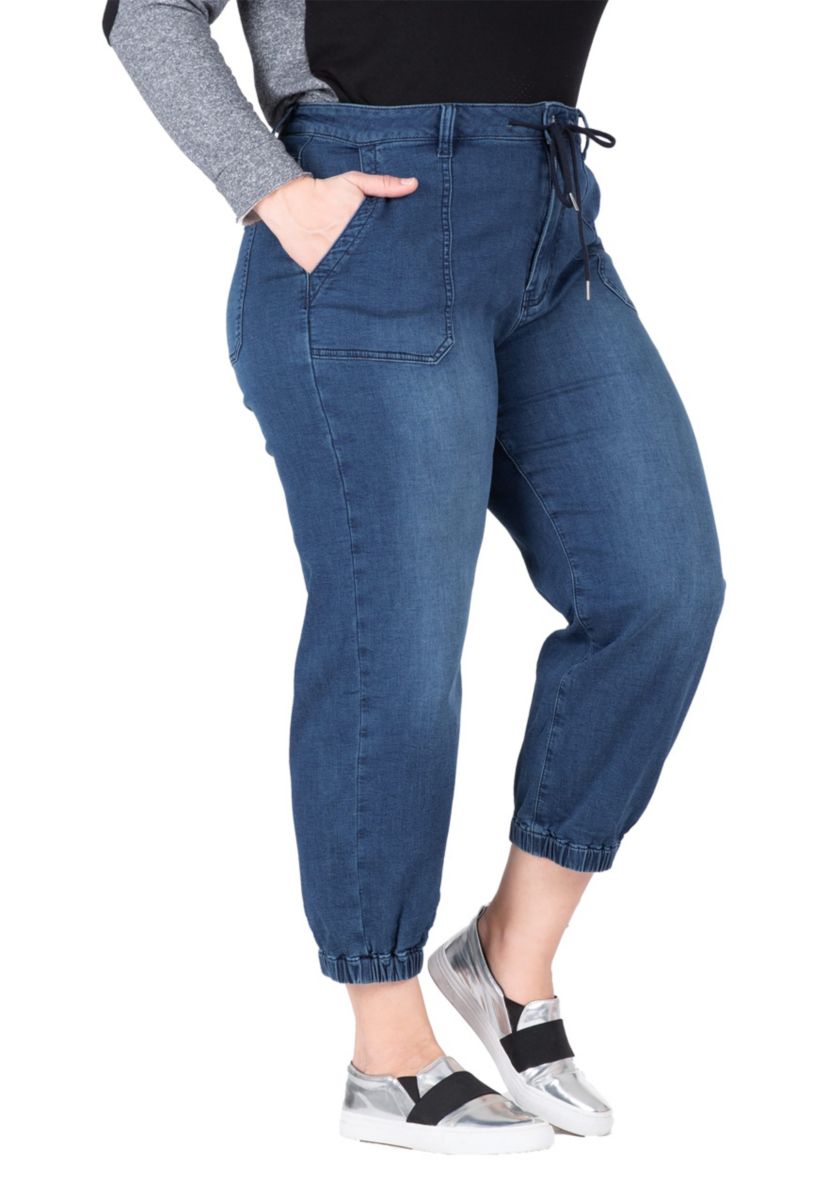 Plus Size 5 Pocket Cropped Leg Jogger Jeans