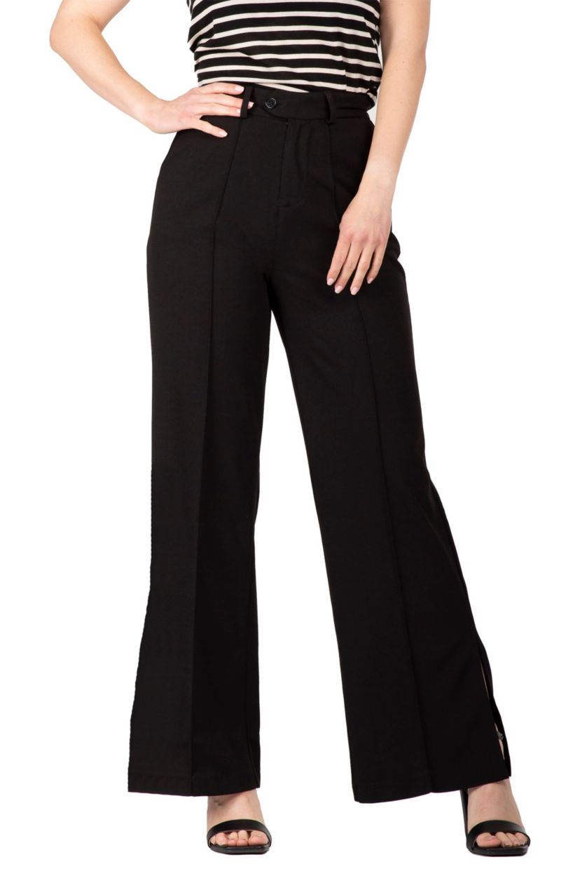 Womens Side Slit Flared High Waist Pants