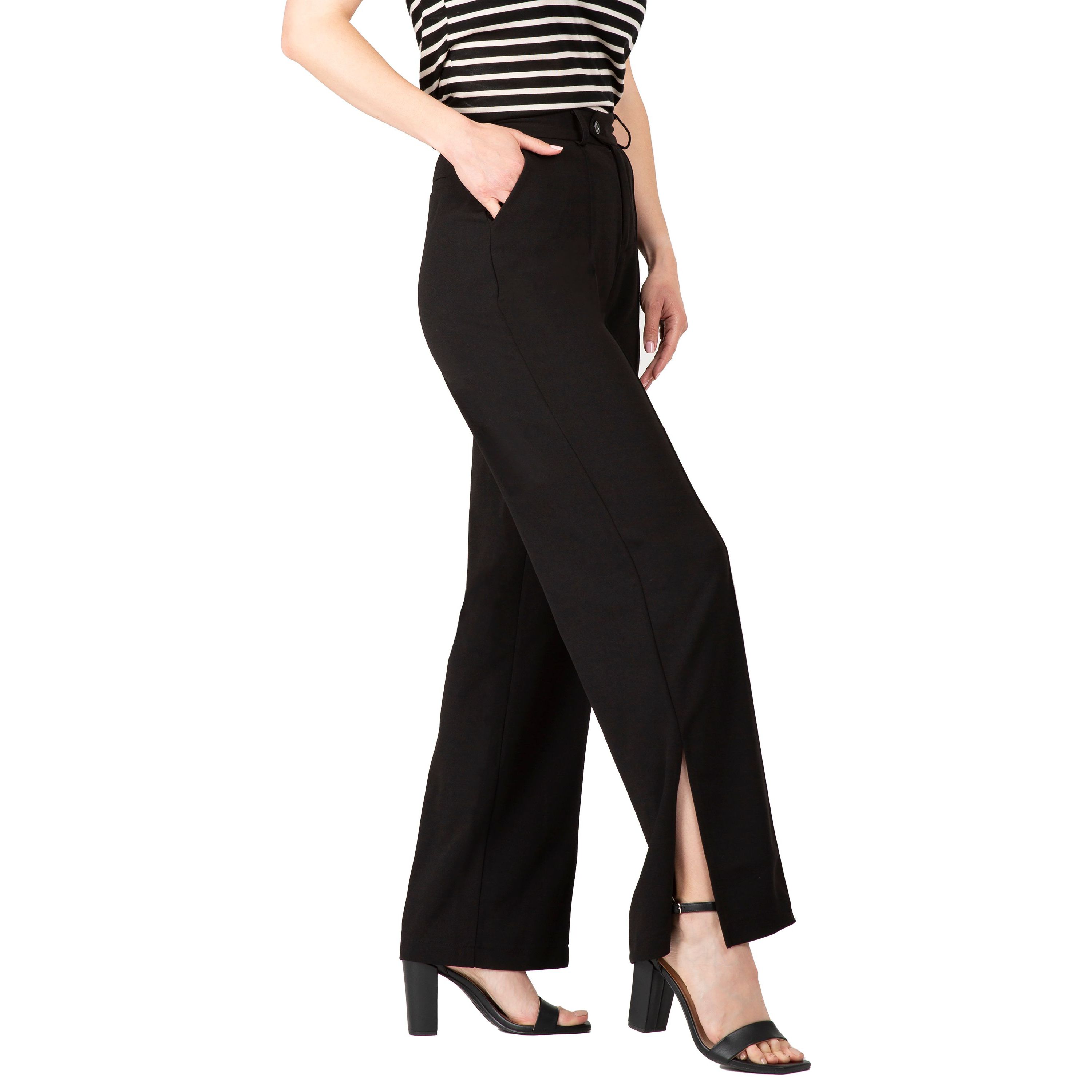 Womens Side Slit Flared High Waist Pants