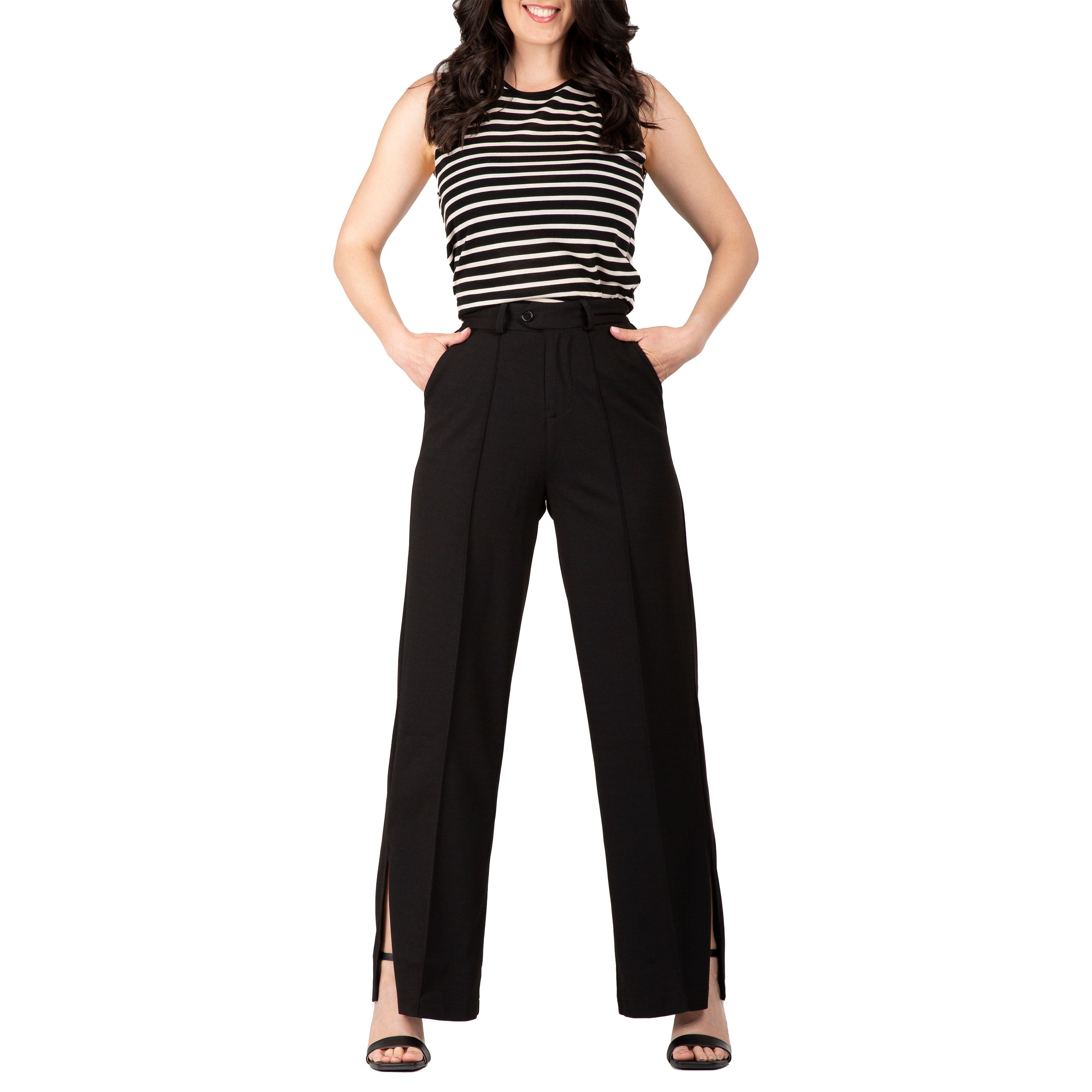 Womens Side Slit Flared High Waist Pants