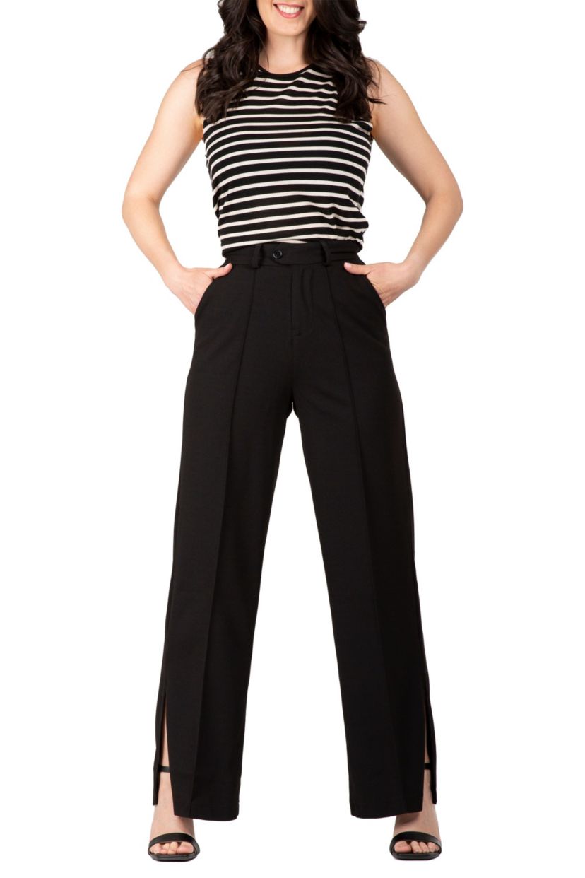 Womens Side Slit Flared High Waist Pants