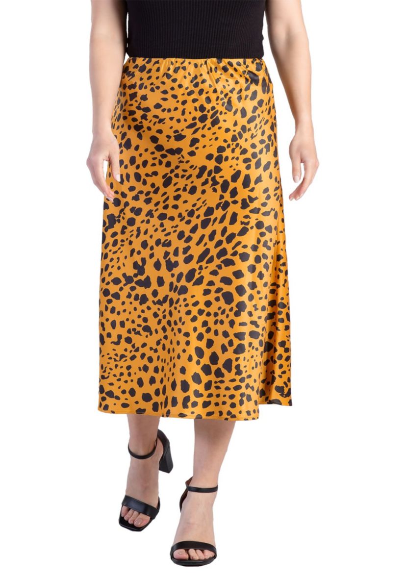 Womens Silky Sateen Leopard Print Midi Skirt
