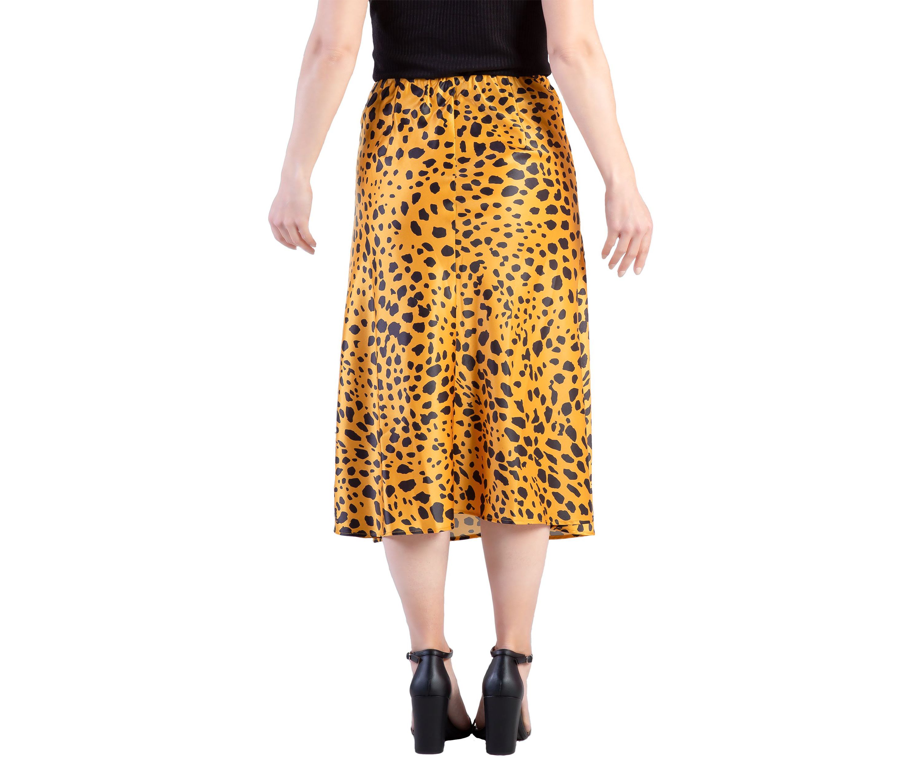 Womens Silky Sateen Leopard Print Midi Skirt
