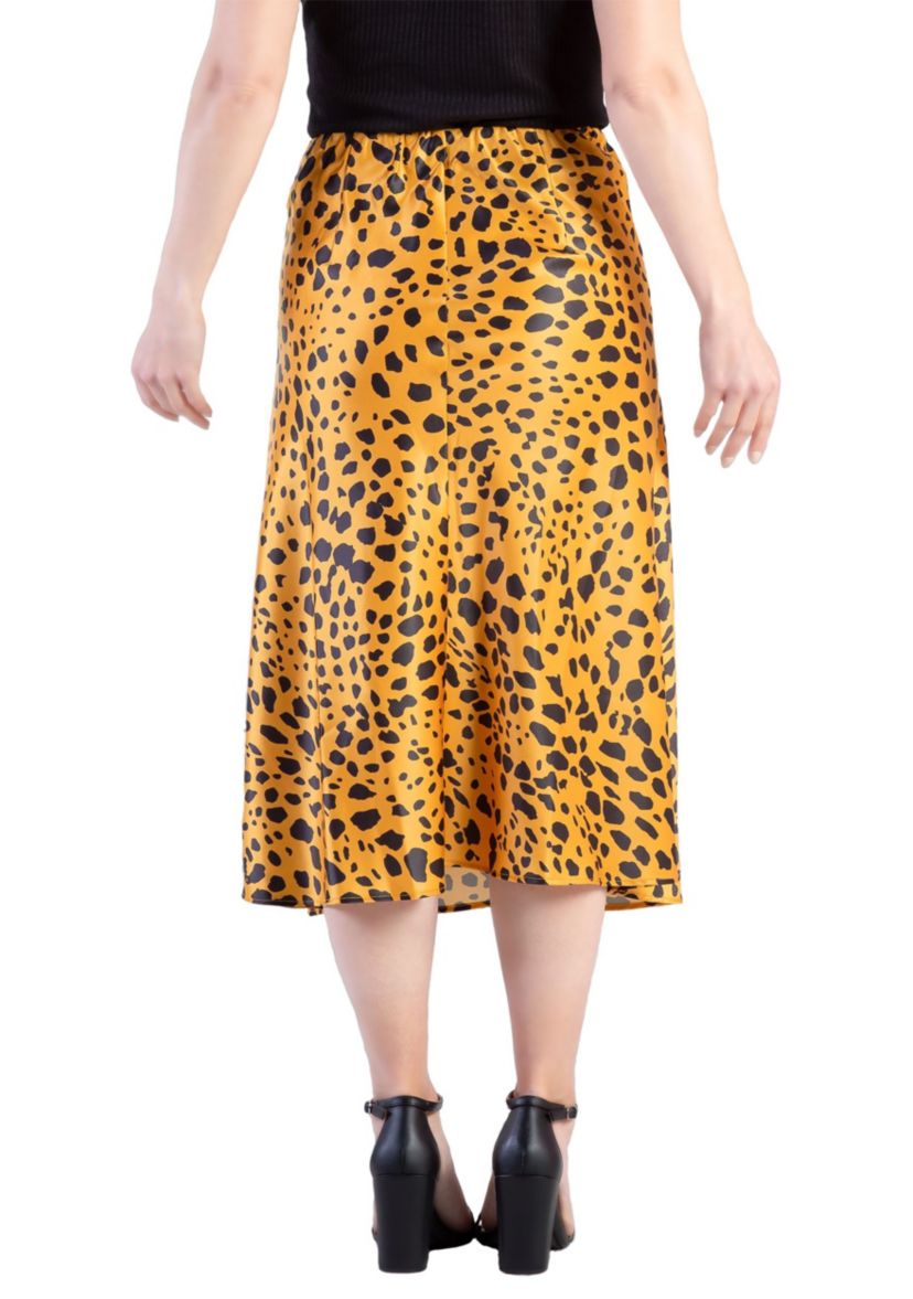 Womens Silky Sateen Leopard Print Midi Skirt