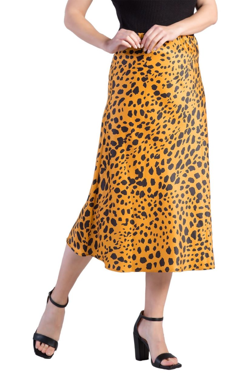 Womens Silky Sateen Leopard Print Midi Skirt