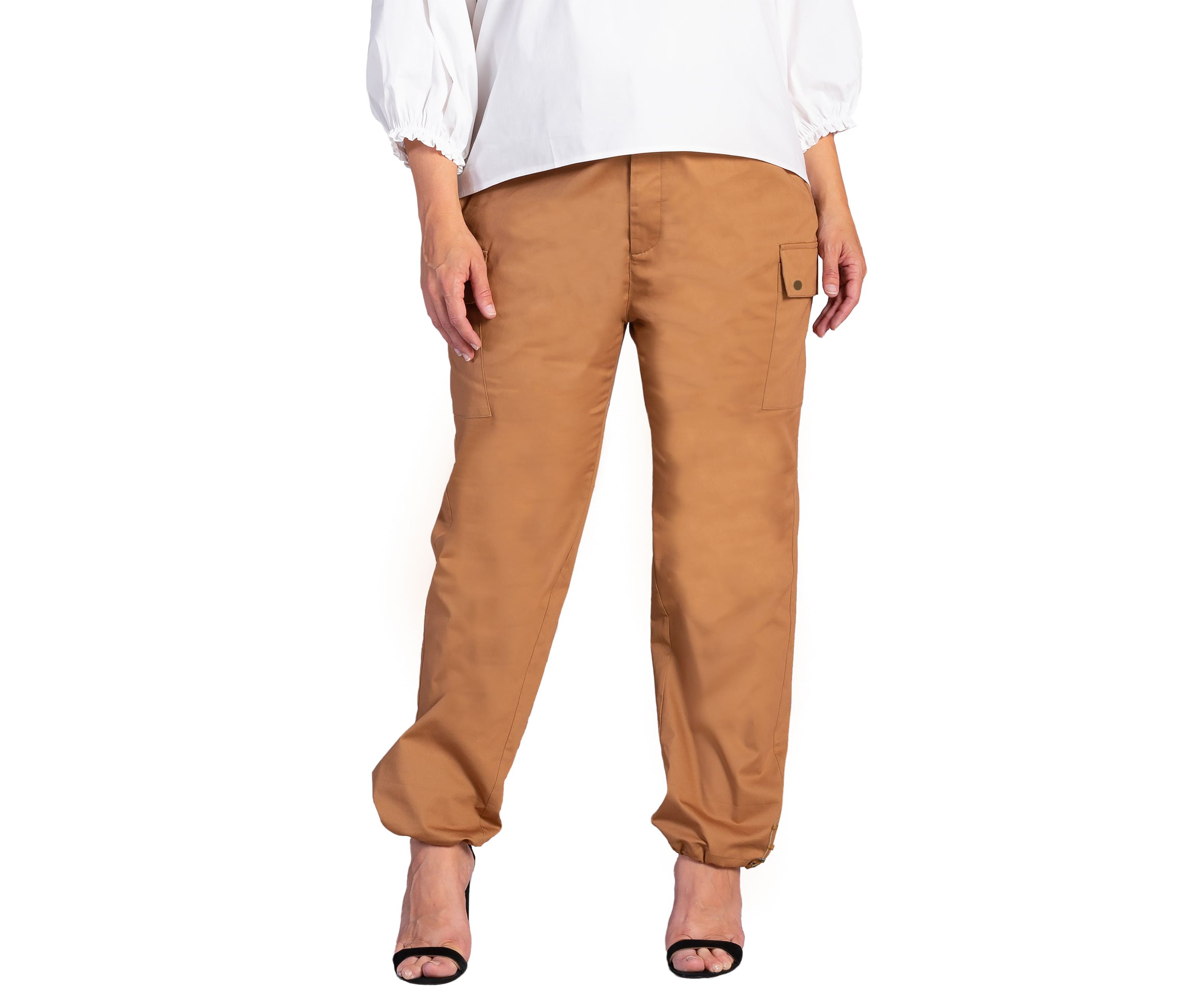 Plus Size Poplin Cargo Pants with Bungee Cord Hem