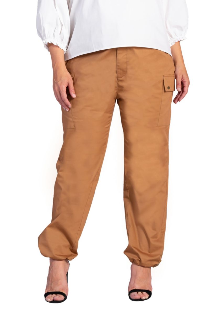 Plus Size Poplin Cargo Pants with Bungee Cord Hem