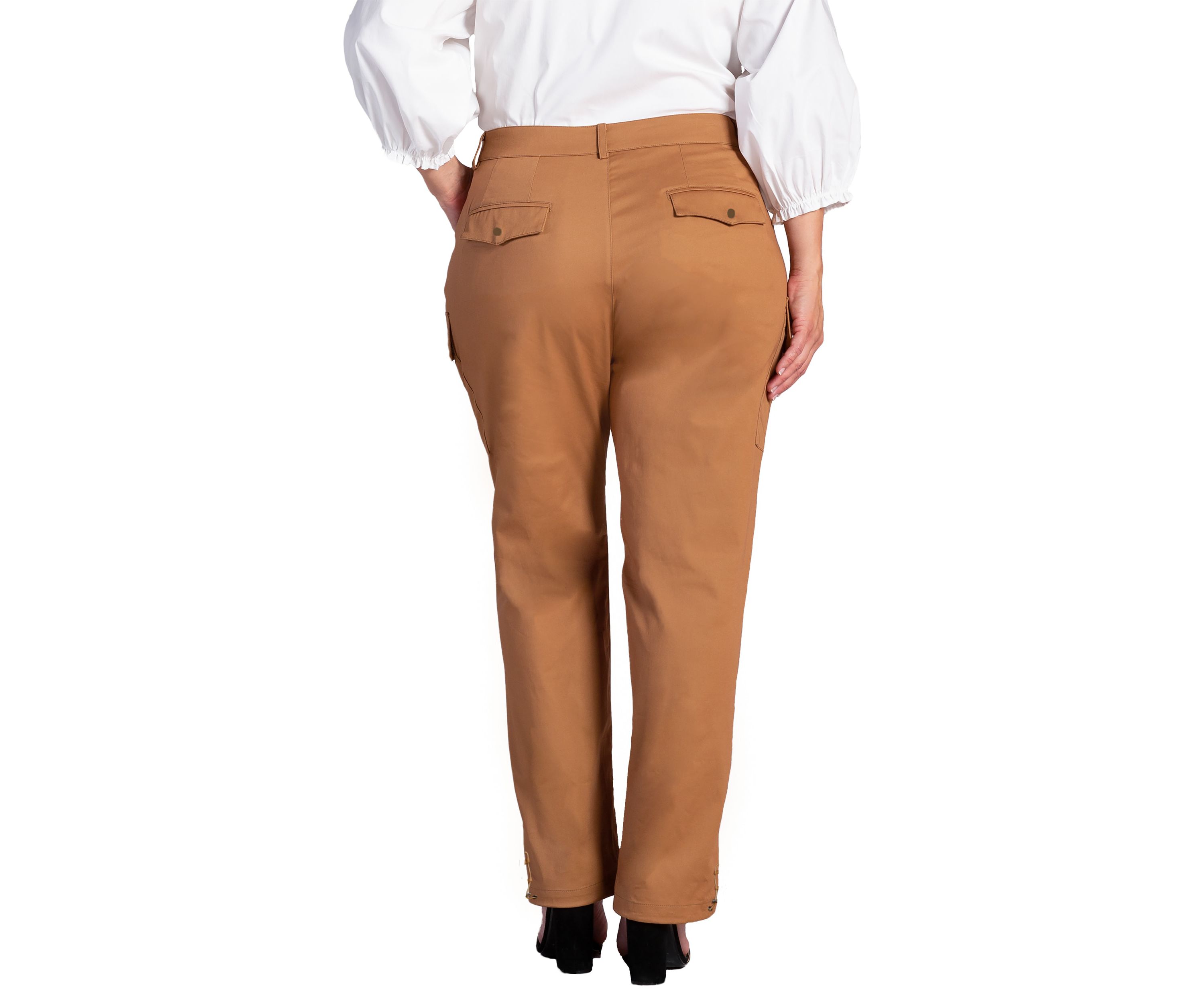 Plus Size Poplin Cargo Pants with Bungee Cord Hem