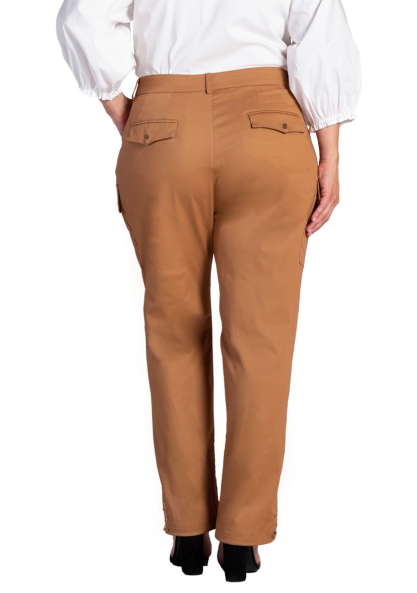 Plus Size Poplin Cargo Pants with Bungee Cord Hem
