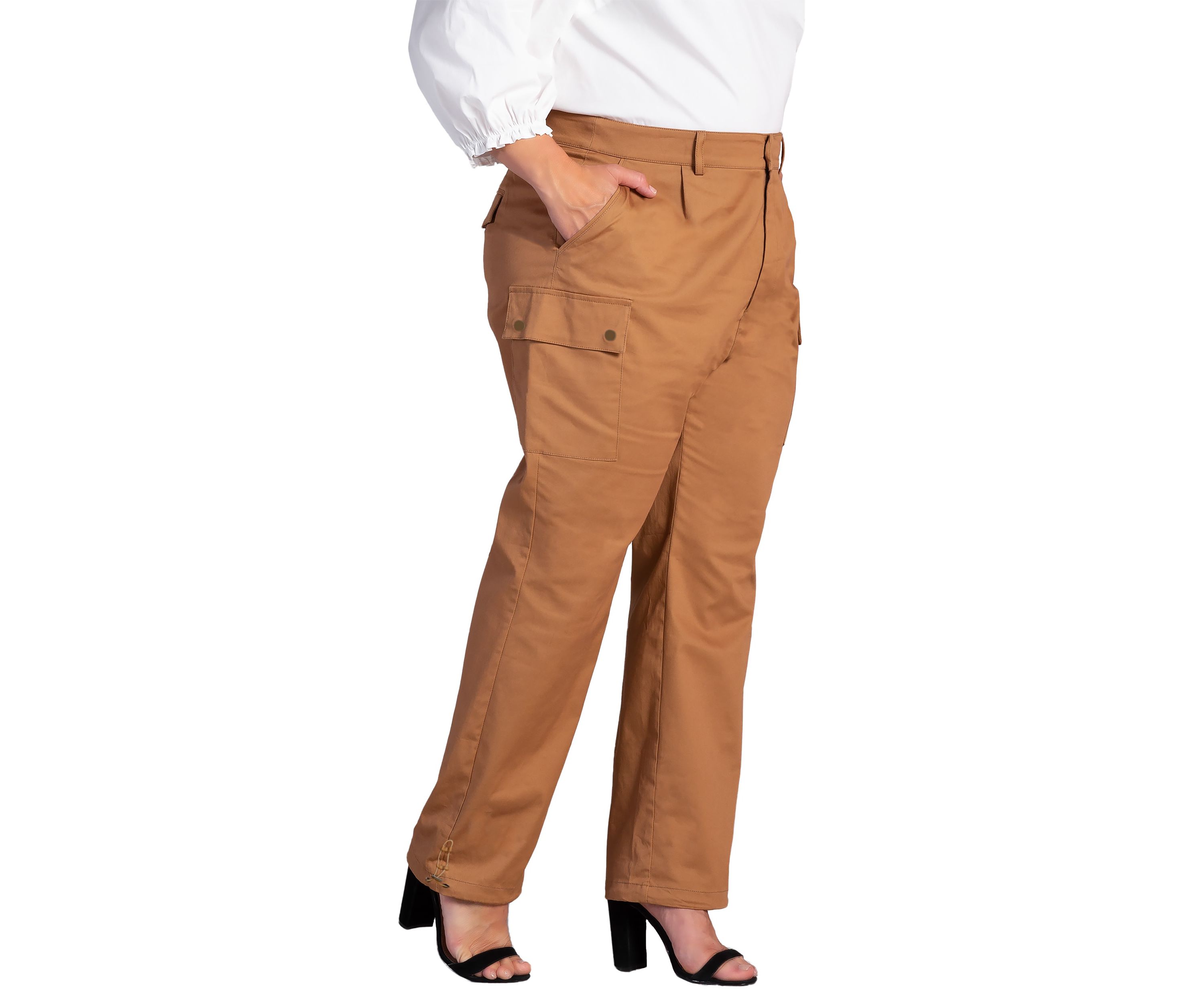Plus Size Poplin Cargo Pants with Bungee Cord Hem