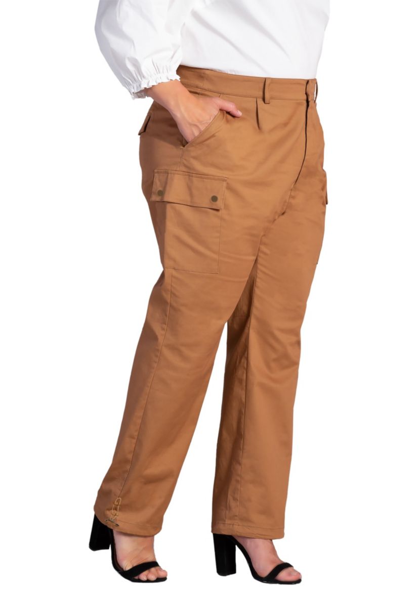 Plus Size Poplin Cargo Pants with Bungee Cord Hem