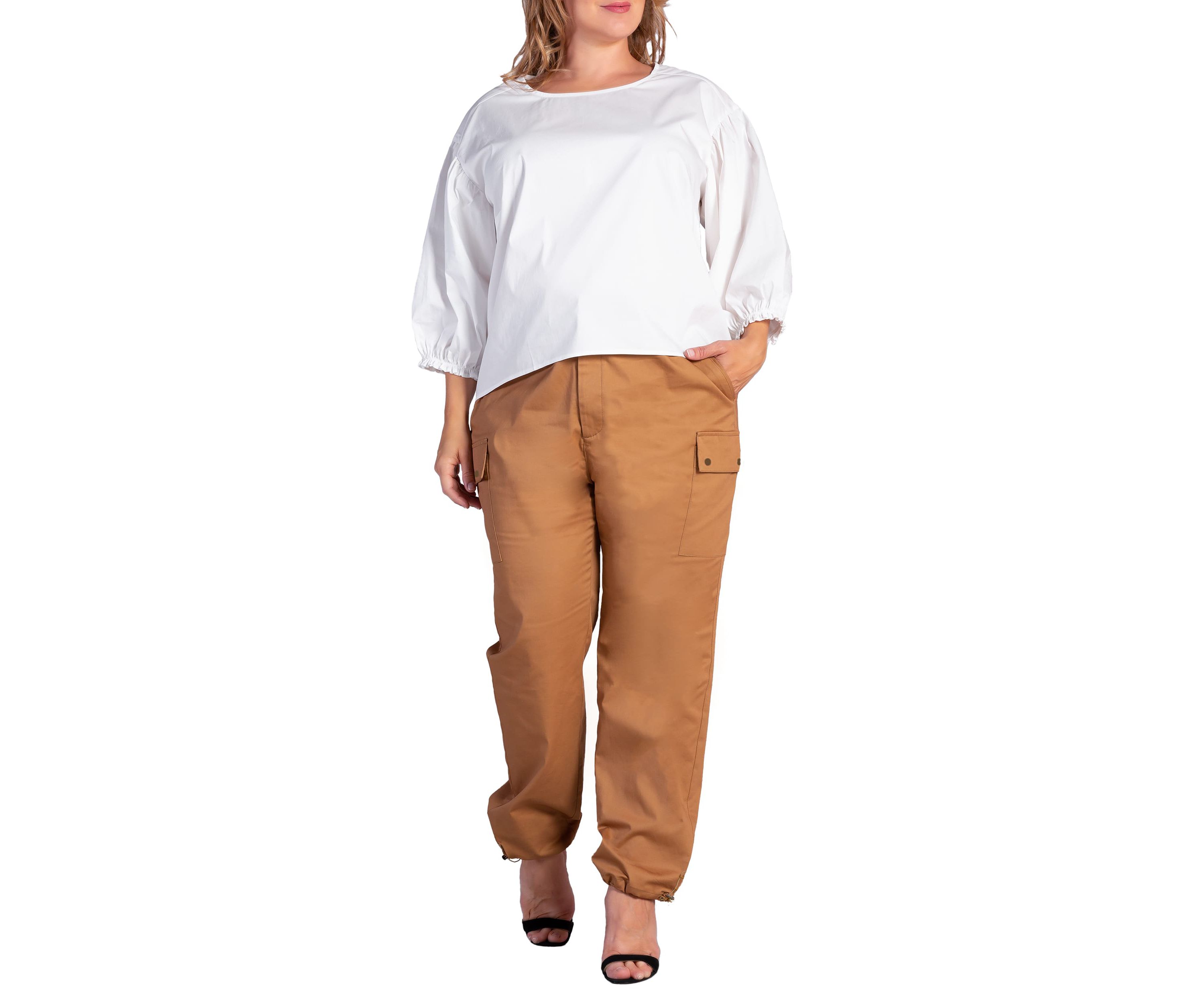 Plus Size Poplin Cargo Pants with Bungee Cord Hem