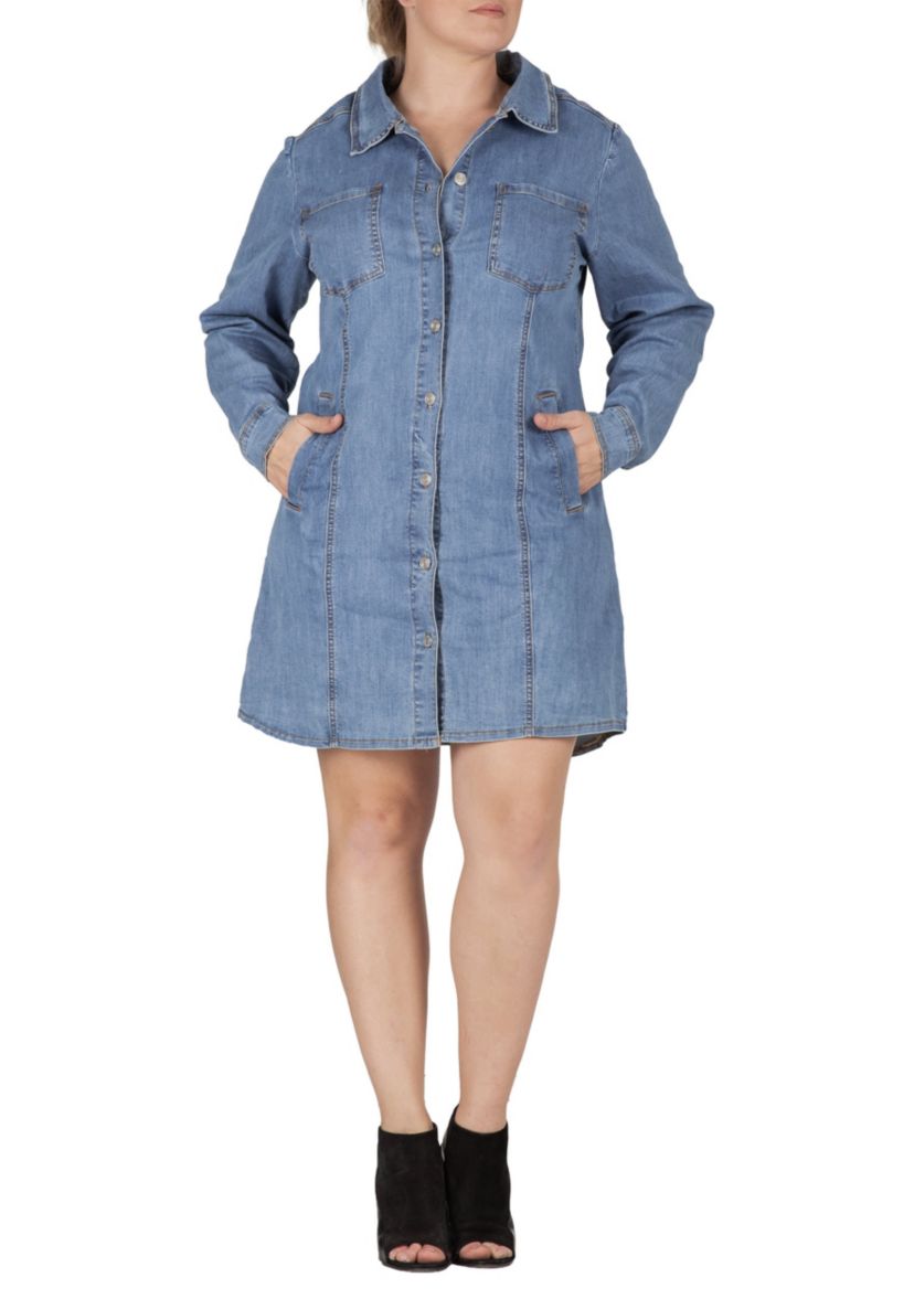 Plus Size Full Sleeve Denim Shirt Midi Dress