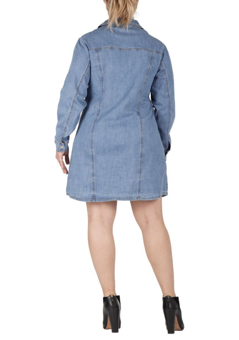 Plus Size Full Sleeve Denim Shirt Midi Dress