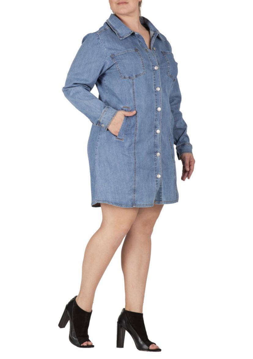Plus Size Full Sleeve Denim Shirt Midi Dress