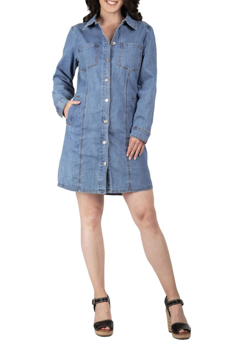 Full Sleeve Denim Shirt Midi Dress