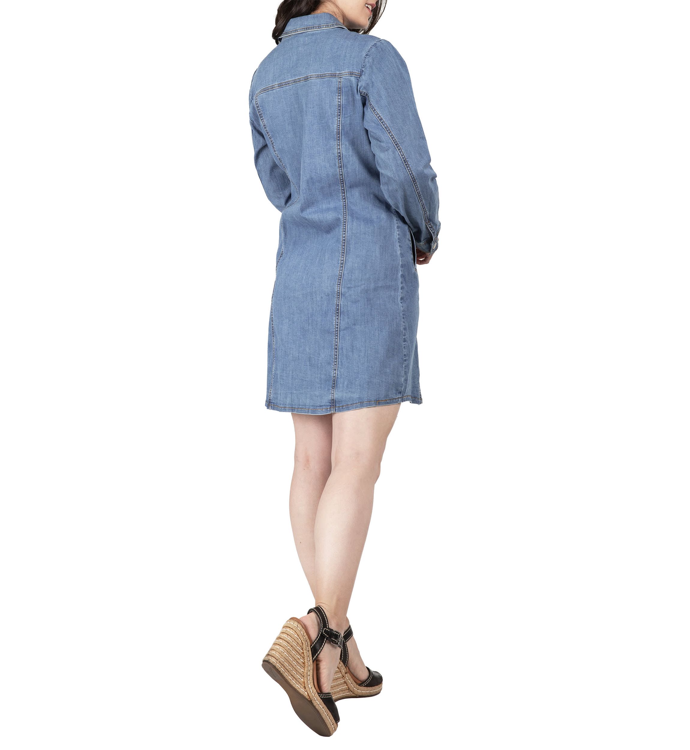 Full Sleeve Denim Shirt Midi Dress