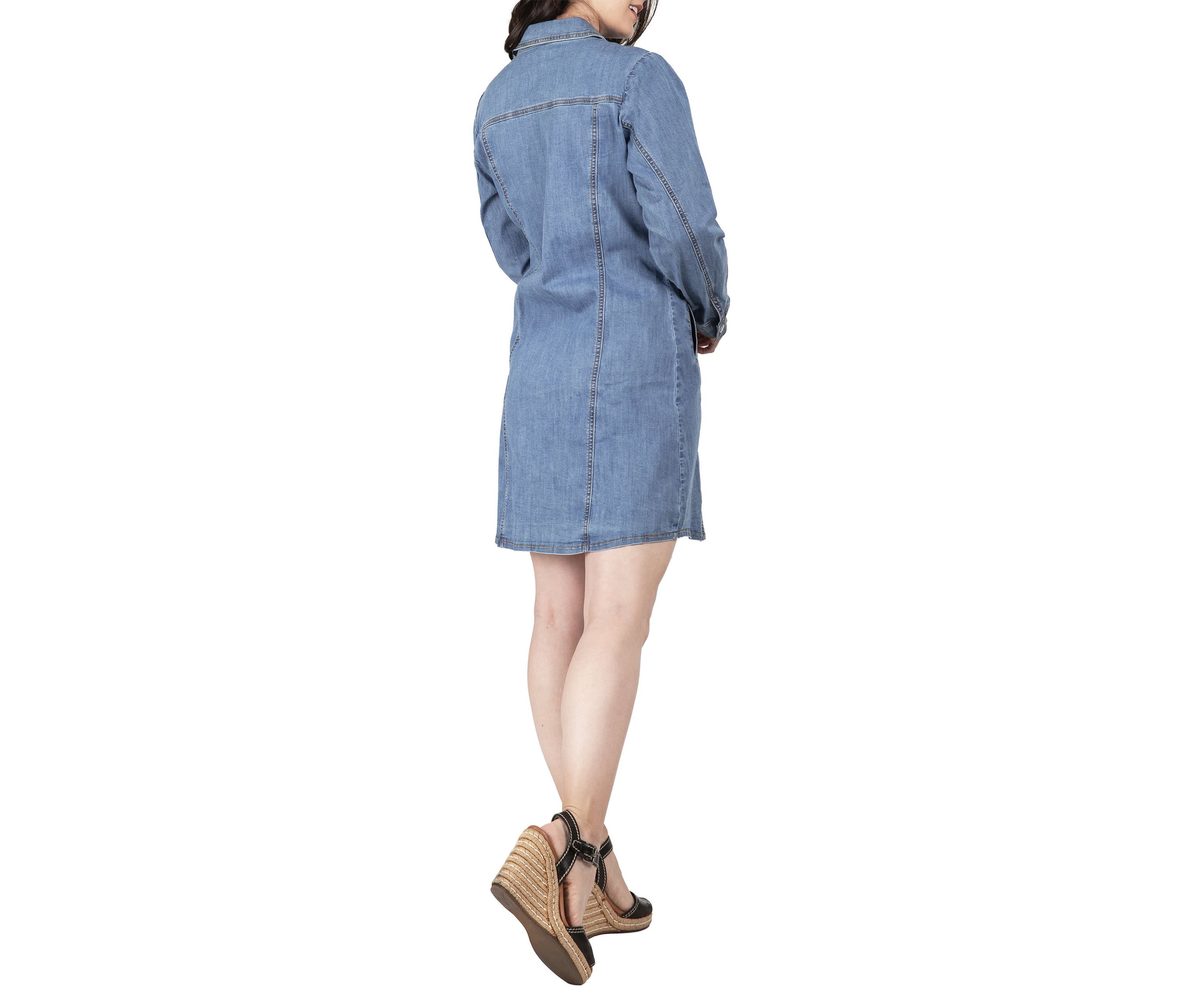 Full Sleeve Denim Shirt Midi Dress