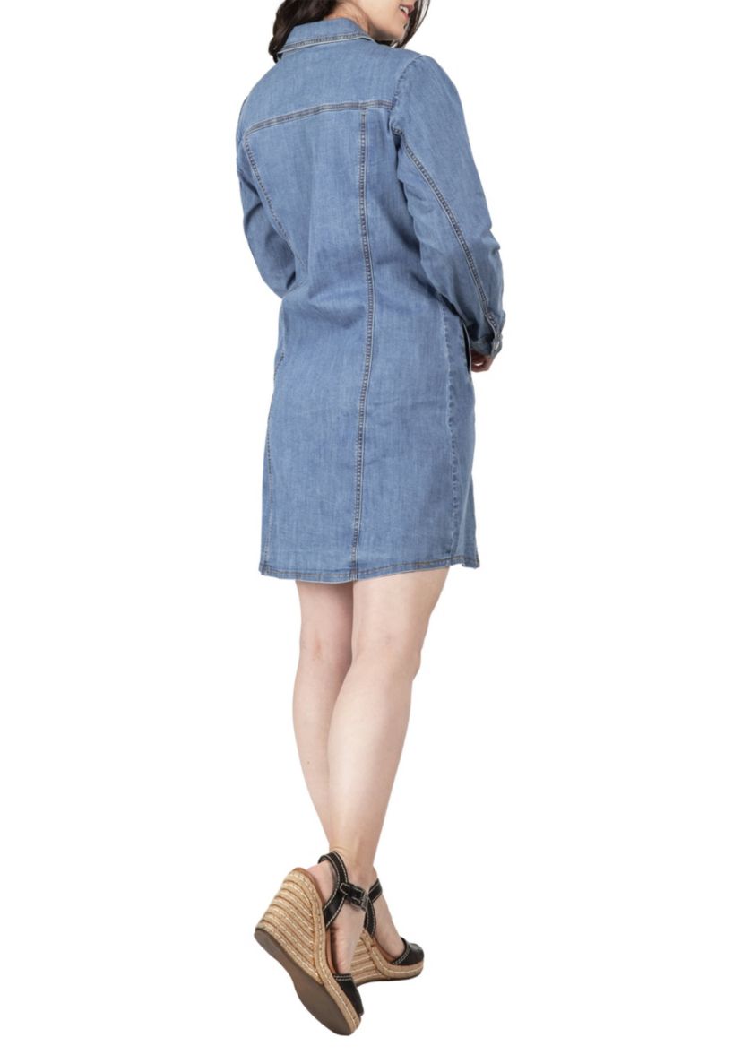 Full Sleeve Denim Shirt Midi Dress