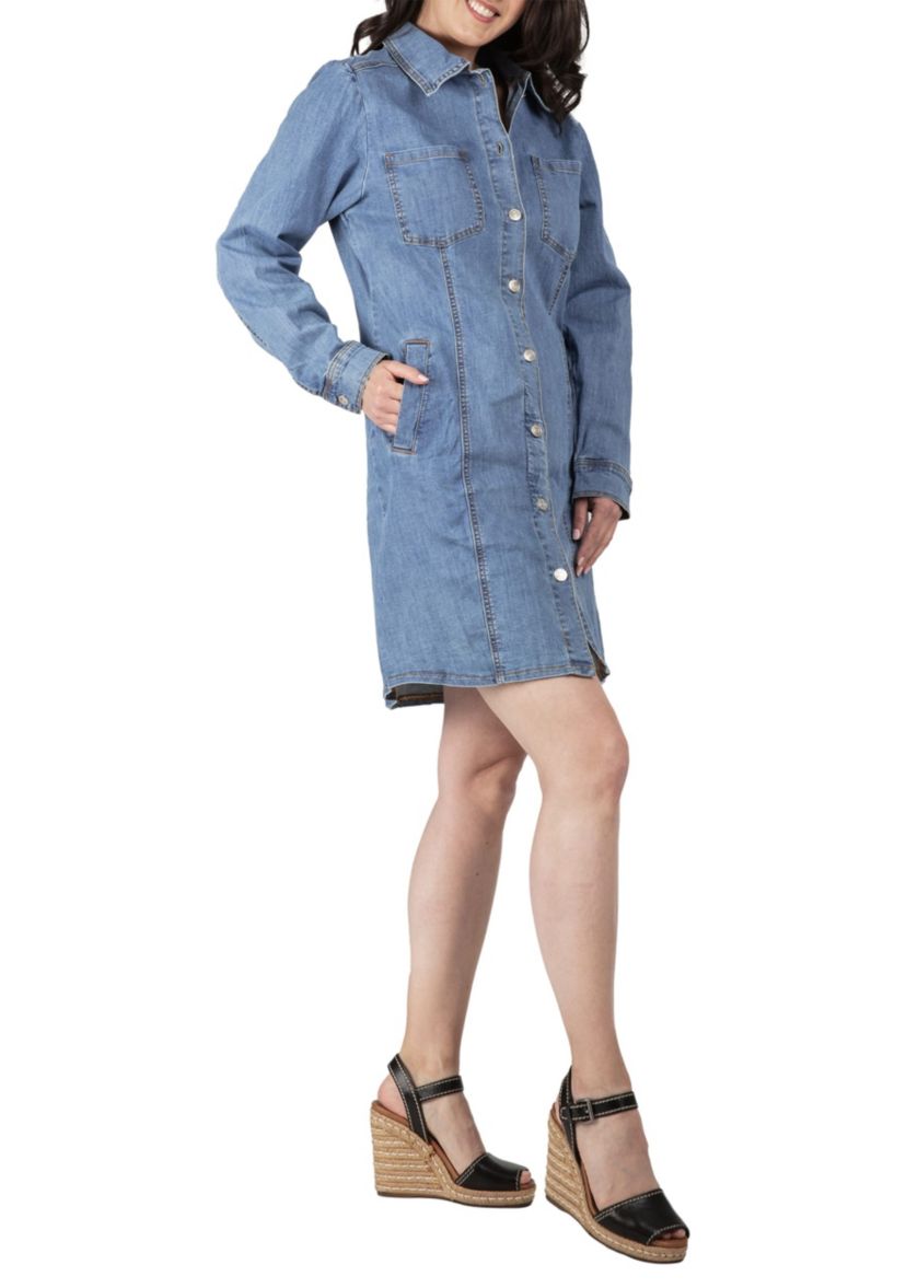 Full Sleeve Denim Shirt Midi Dress