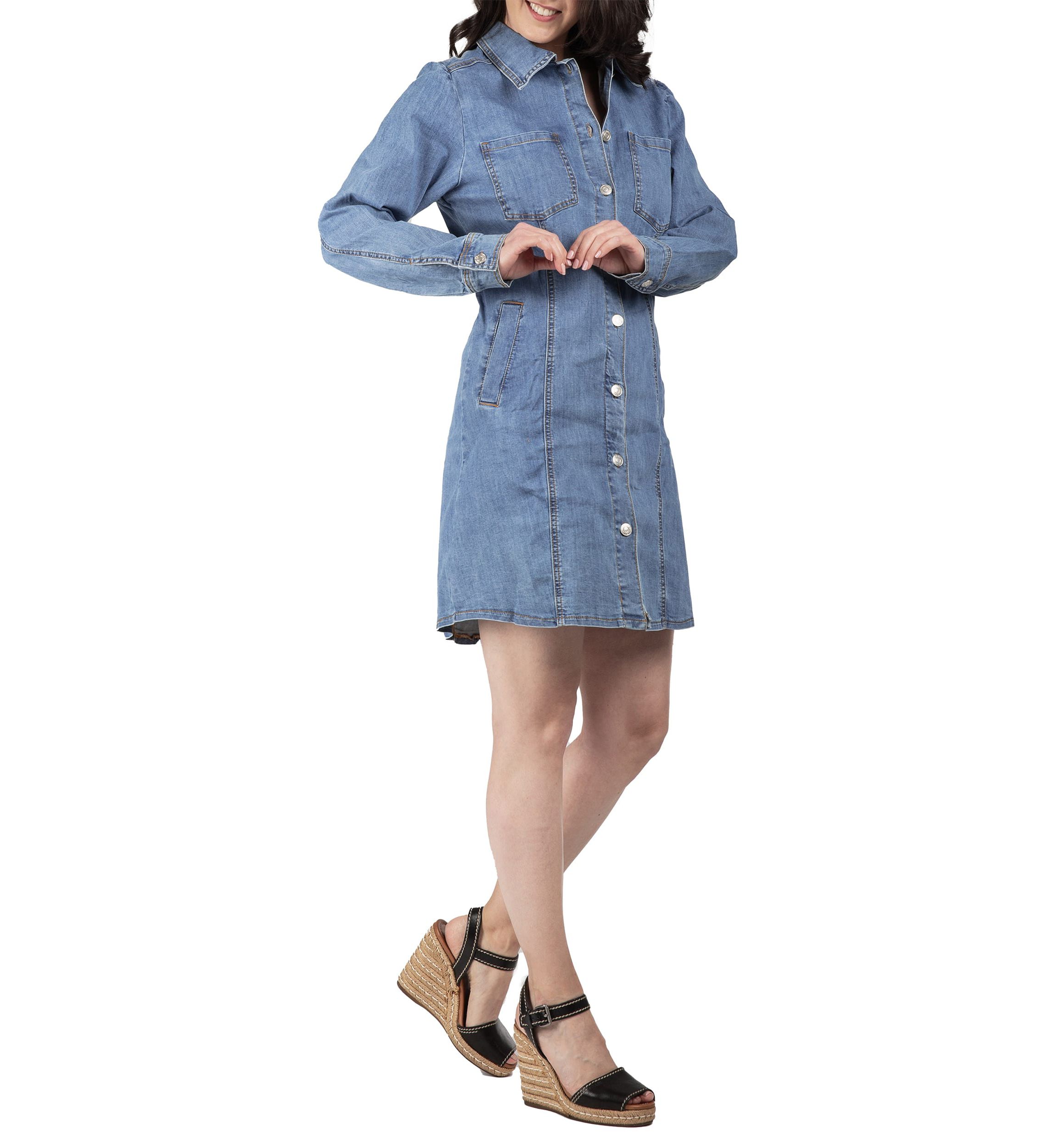 Full Sleeve Denim Shirt Midi Dress