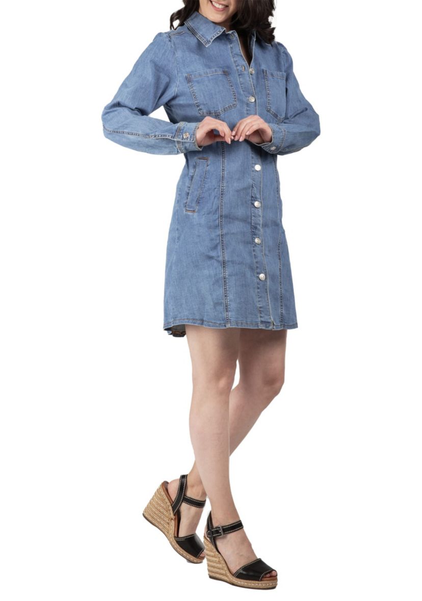 Full Sleeve Denim Shirt Midi Dress