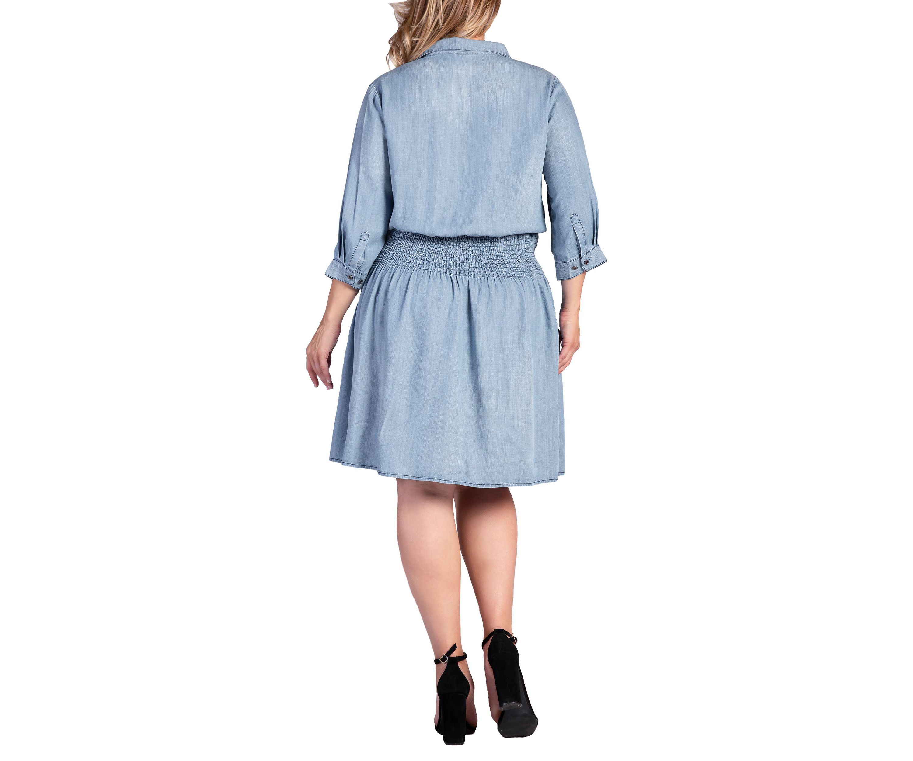 Womens Tencel Smocked Waist Midi Shirt Dress