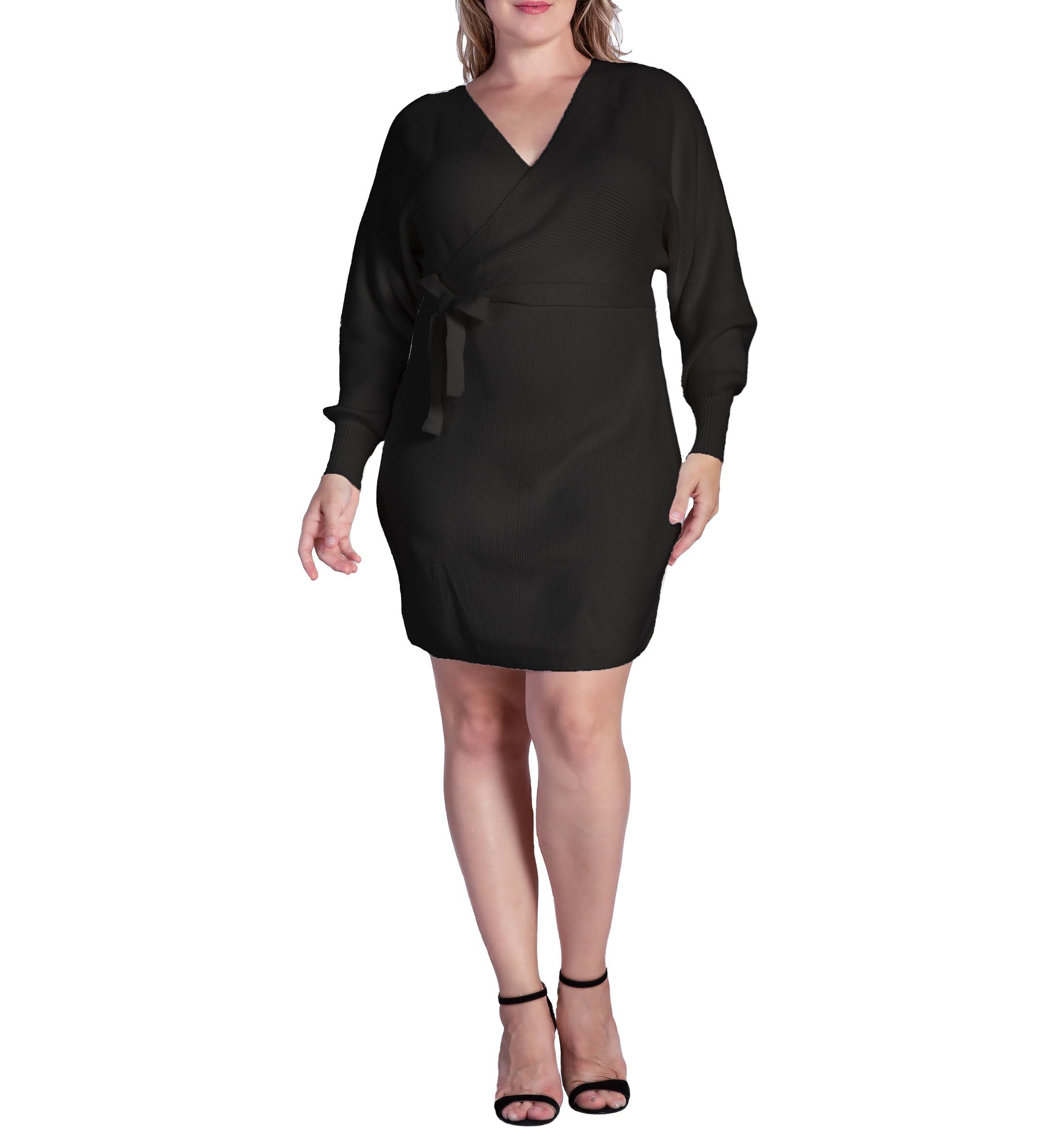 Women V-back Full Sleeve Sweater Knit MINI Dress