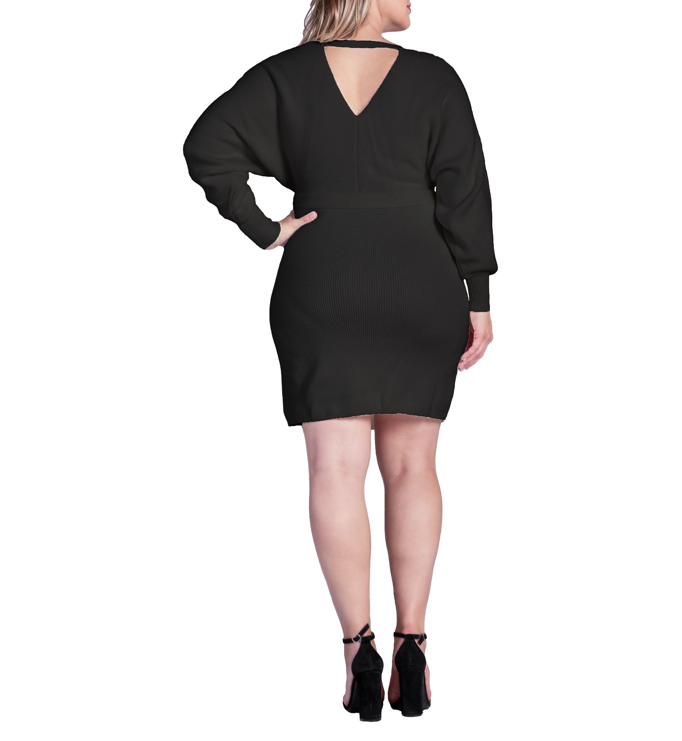 Women V-back Full Sleeve Sweater Knit MINI Dress