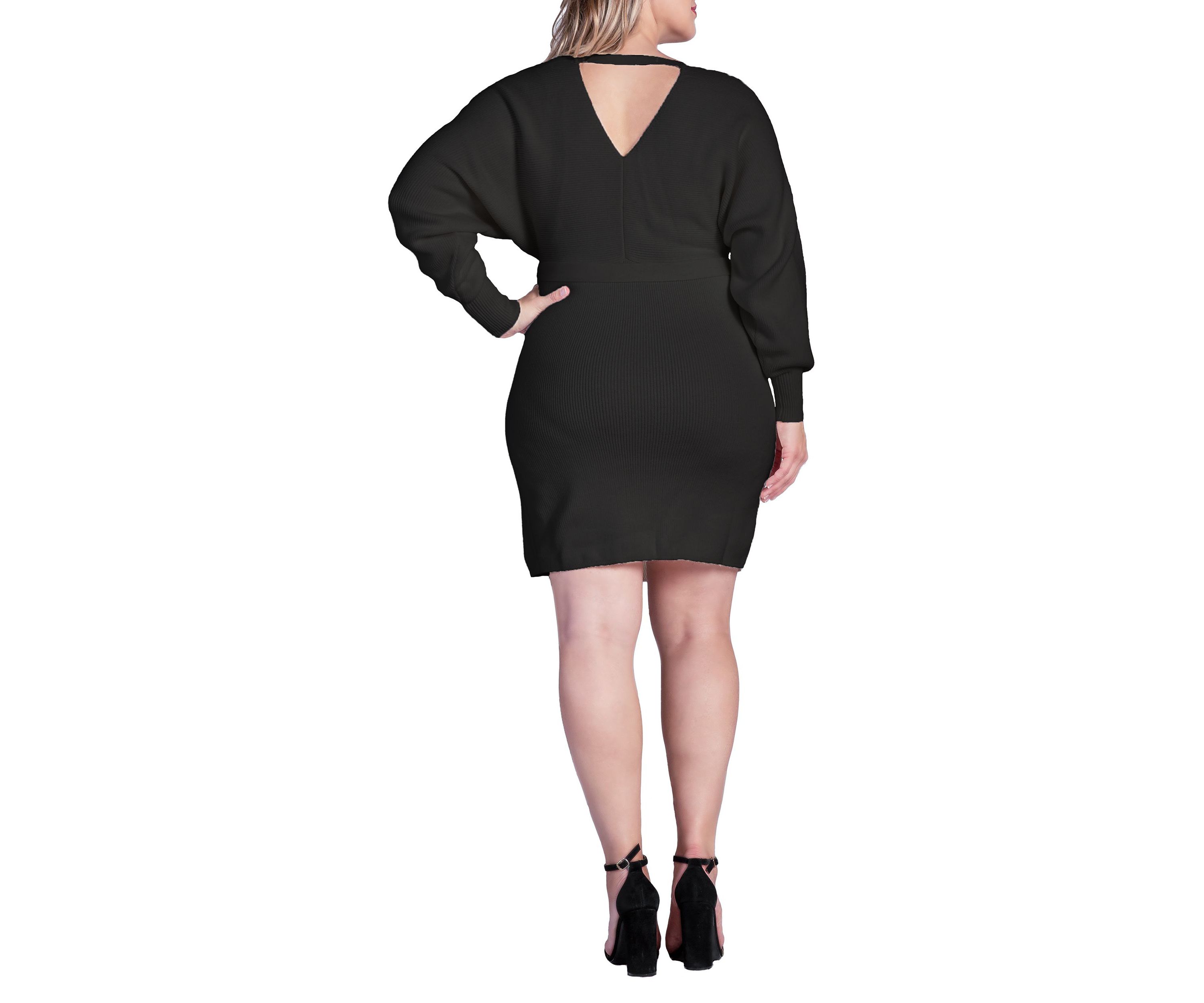 Women V-back Full Sleeve Sweater Knit MINI Dress