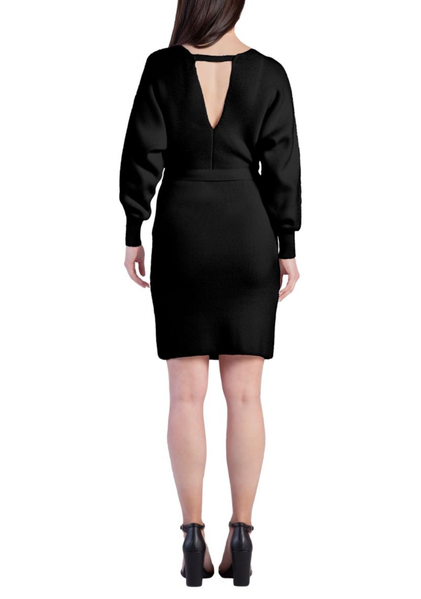 Women V-back Full Sleeve Sweater Knit MINI Dress
