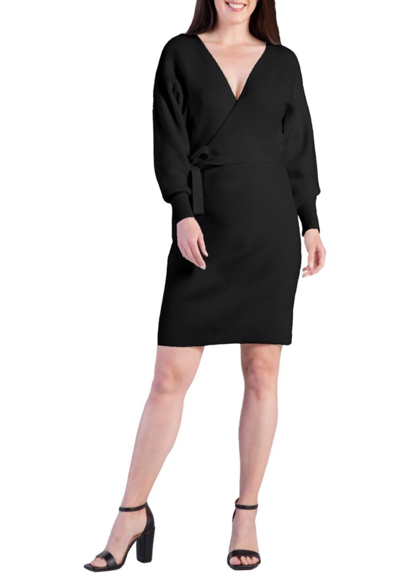 Women V-back Full Sleeve Sweater Knit MINI Dress