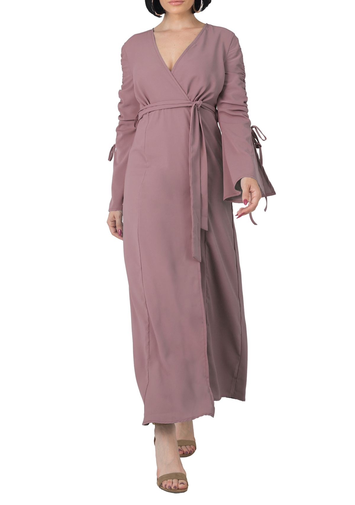 Womens Violeta Ruched Sleeves Wrap Maxi Dress