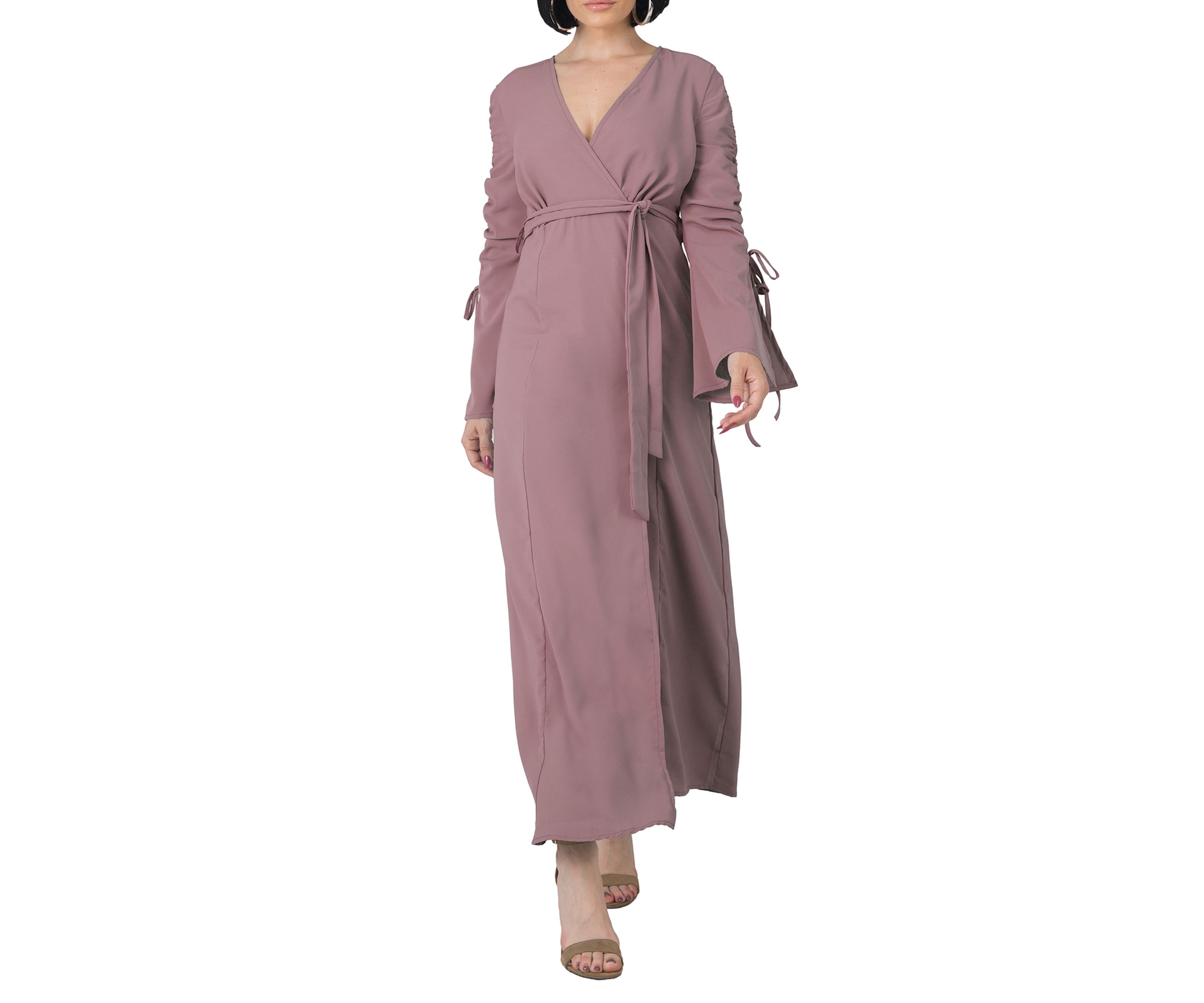 Womens Violeta Ruched Sleeves Wrap Maxi Dress