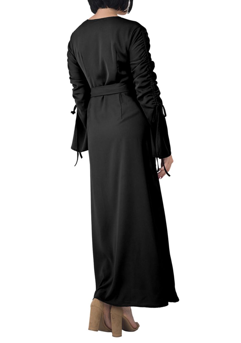Womens Violeta Ruched Sleeves Wrap Maxi Dress