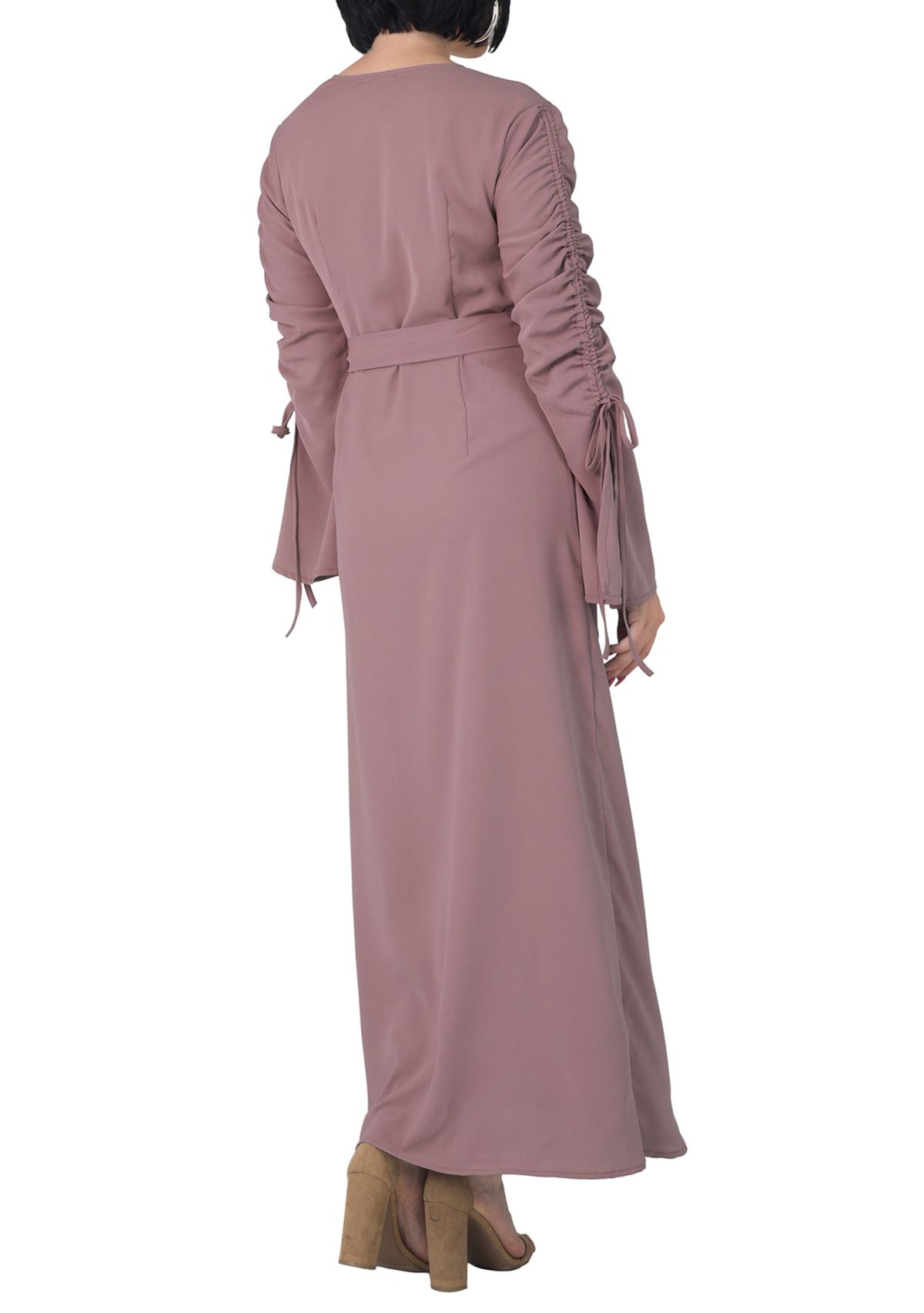 Womens Violeta Ruched Sleeves Wrap Maxi Dress
