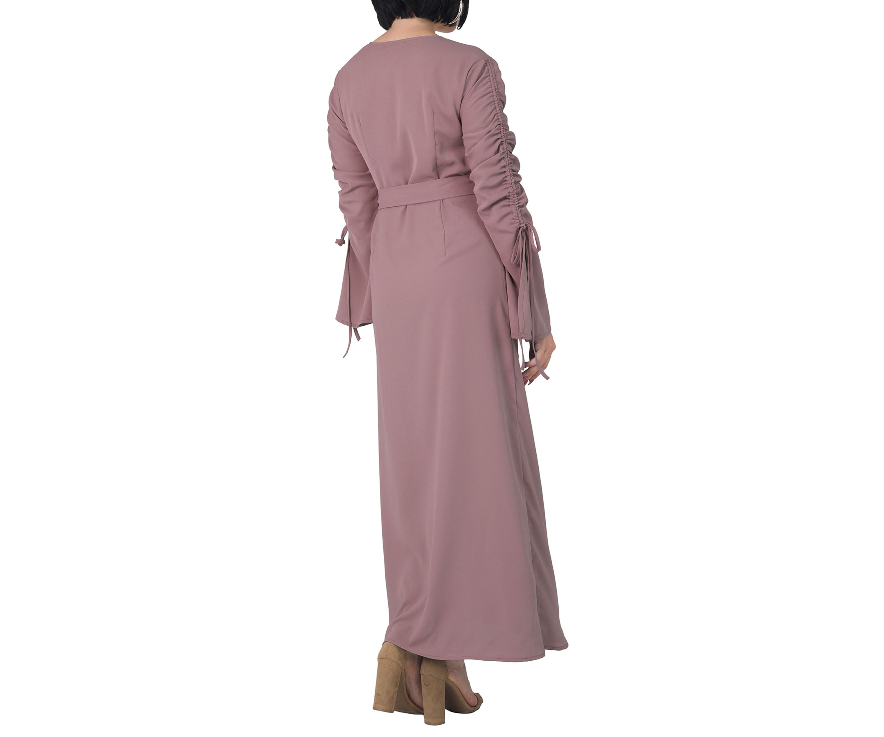 Womens Violeta Ruched Sleeves Wrap Maxi Dress