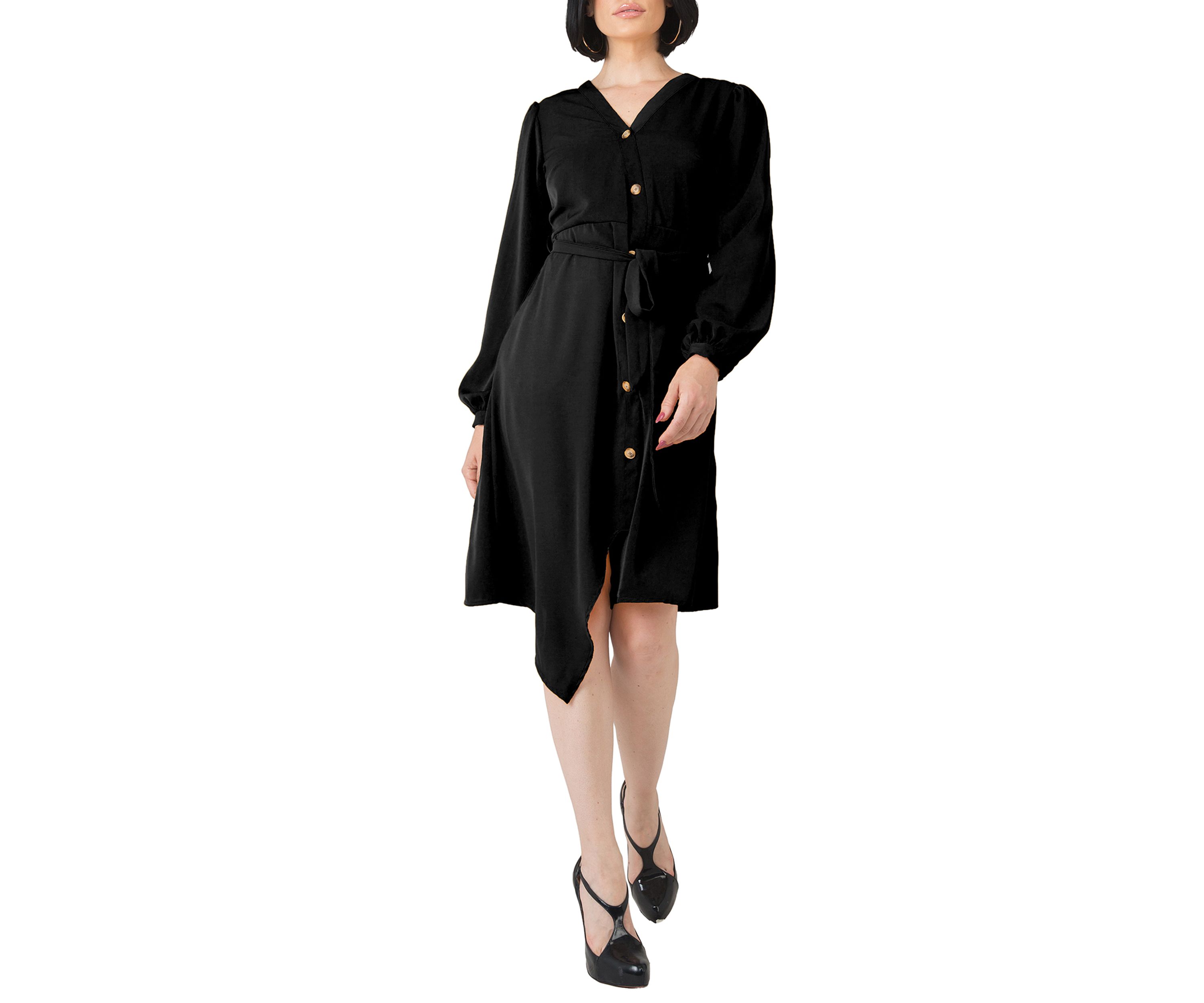 Womens Natalia Button Up Wrap Lantern Sleeve Dress