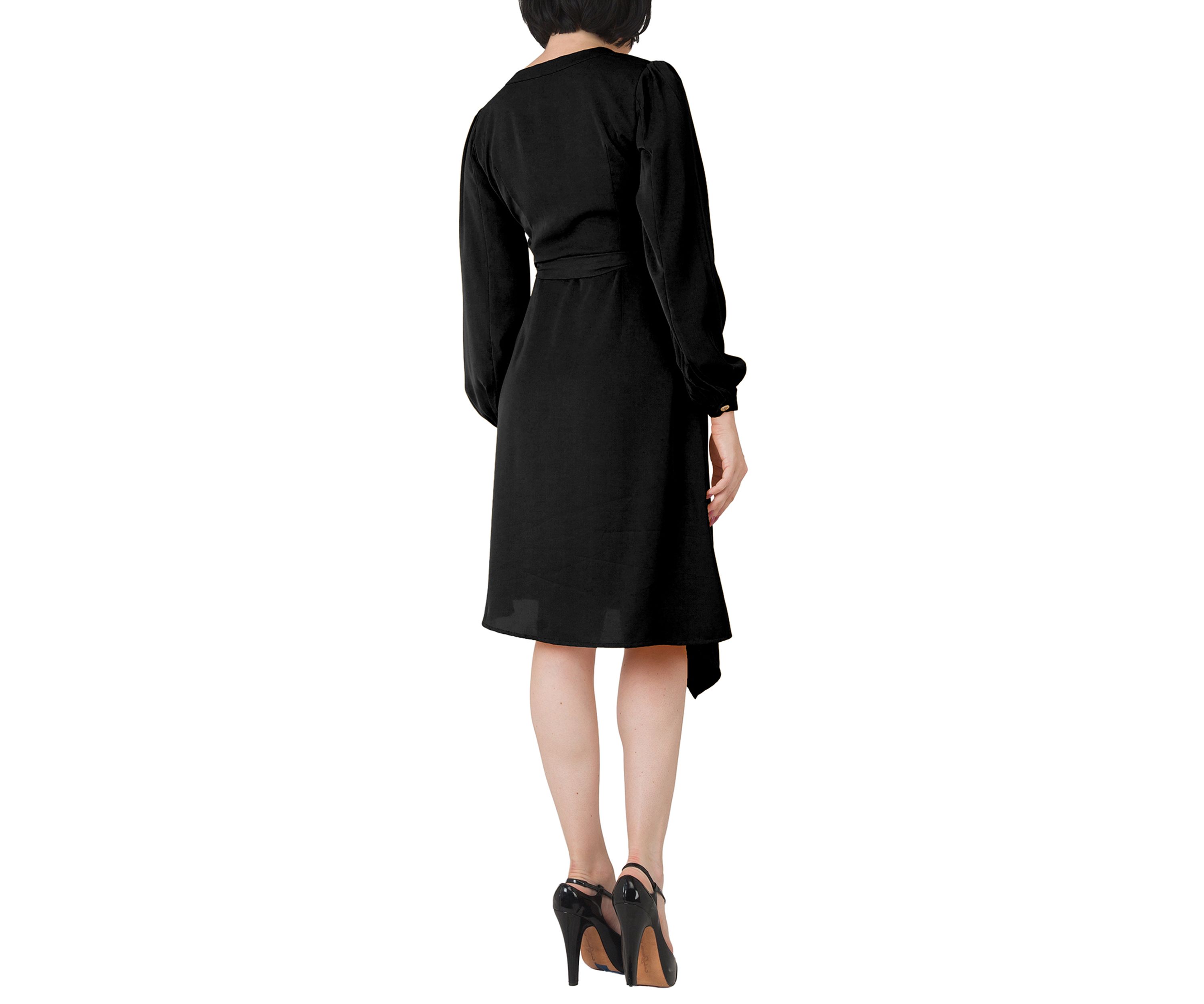 Womens Natalia Button Up Wrap Lantern Sleeve Dress