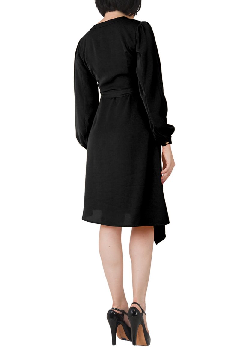 Womens Natalia Button Up Wrap Lantern Sleeve Dress